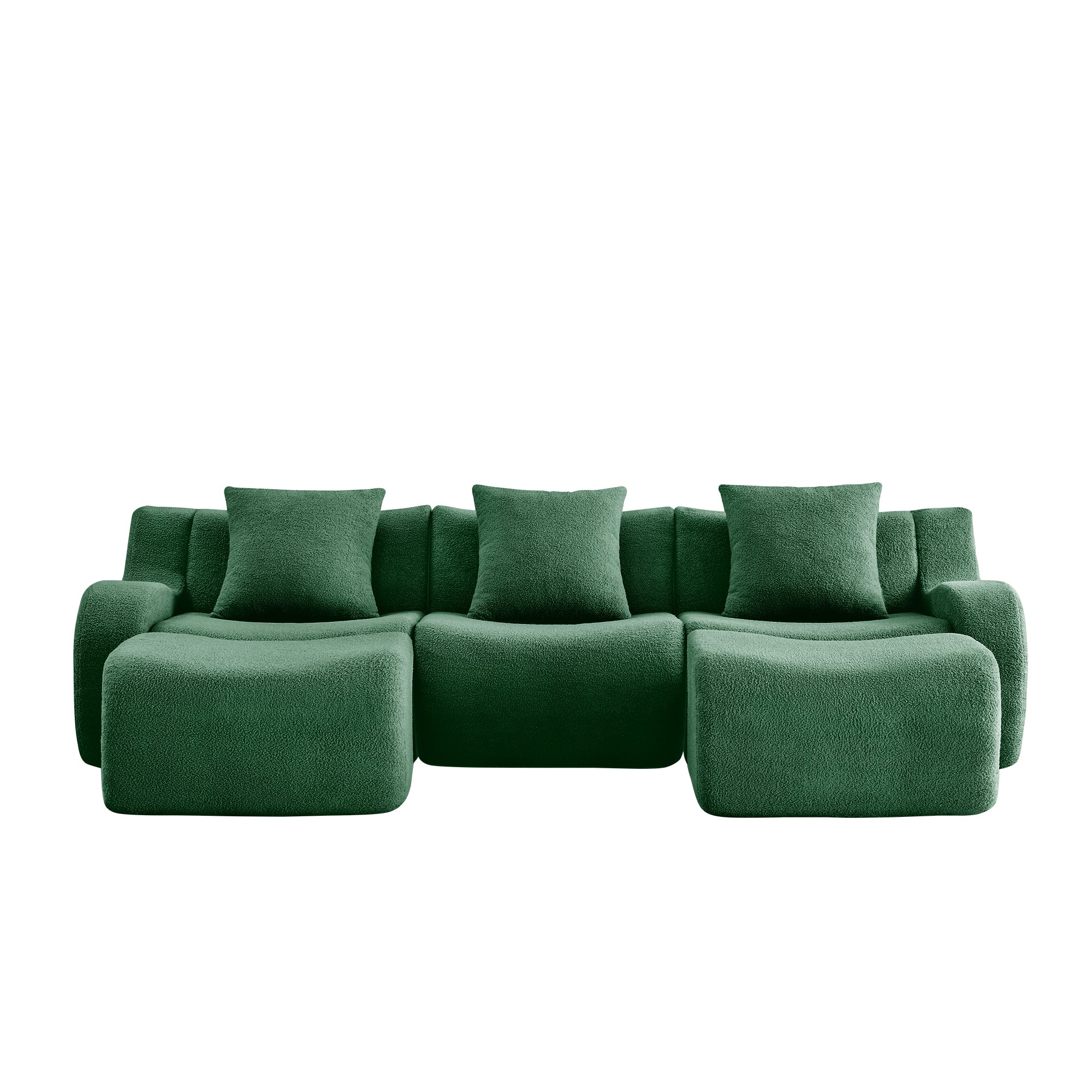 Chico green U-shaped sectional sofa front view isolated product image on white background