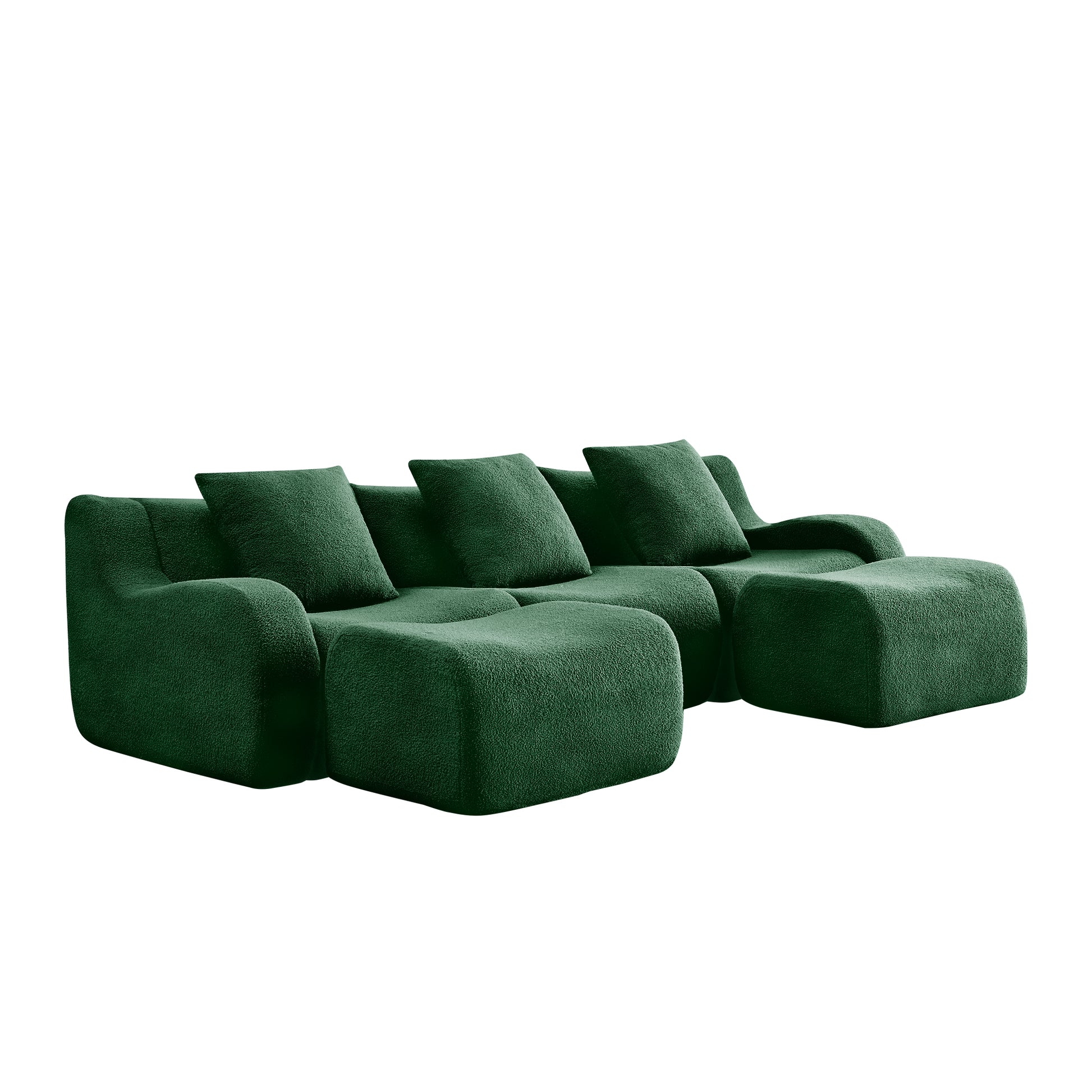 Chico green U-shaped sectional sofa angled view isolated product image on white background