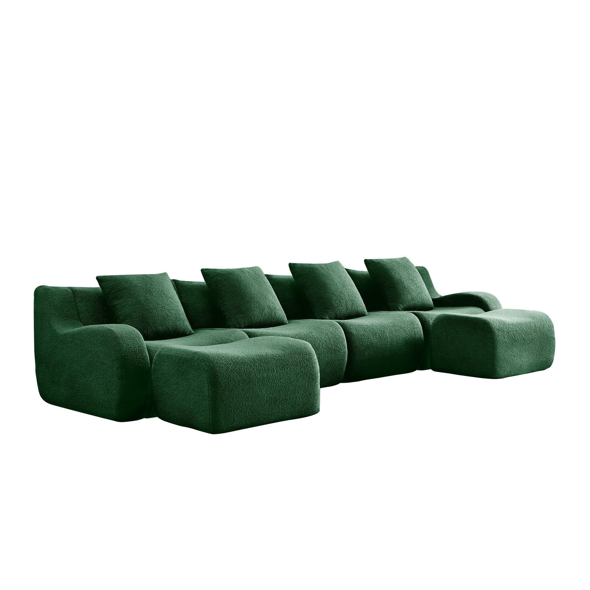 Chico green teddy fabric modular U-shaped sectional sofa angled view isolated product image on white background