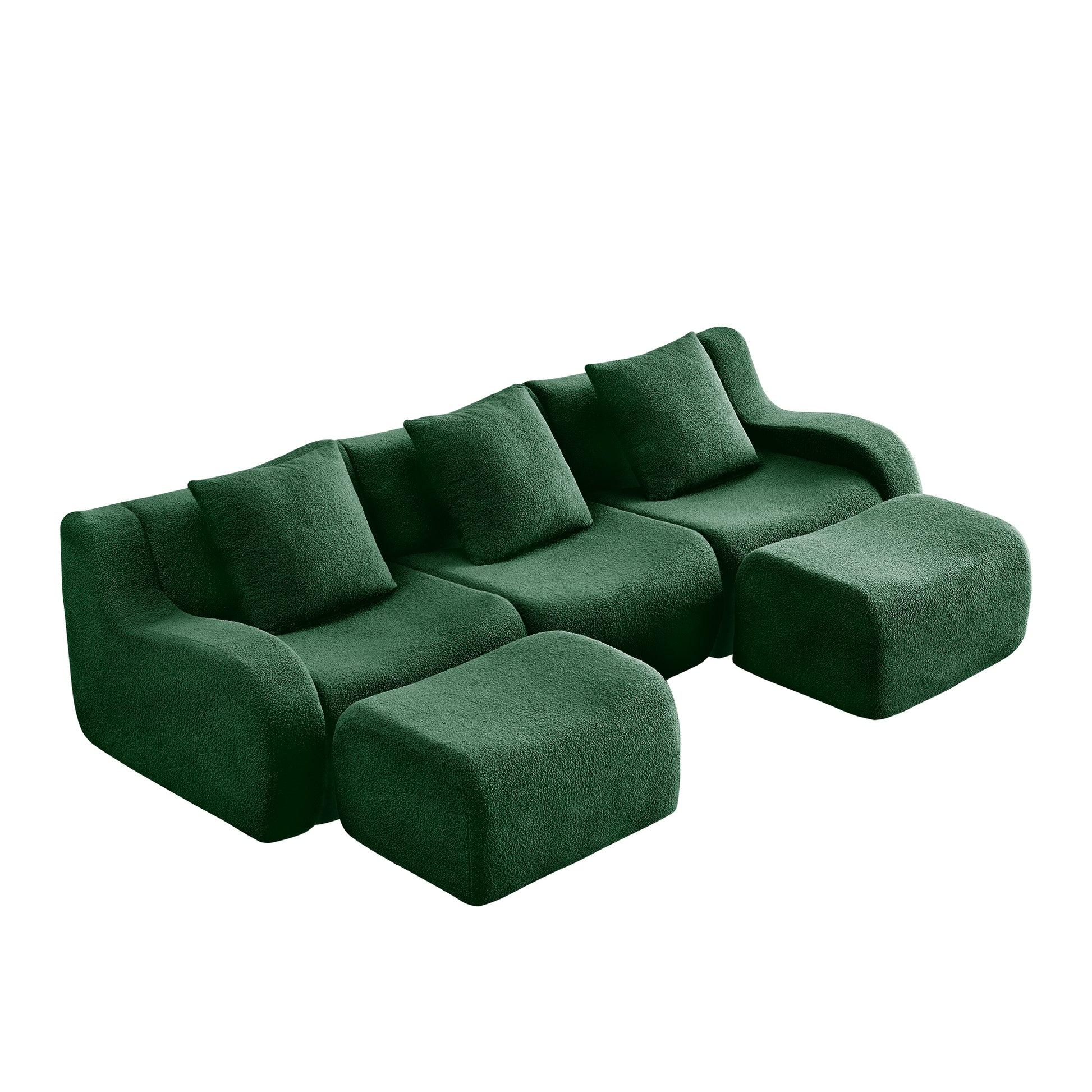 Chico green U-shaped sectional sofa side angled view isolated product image on white background