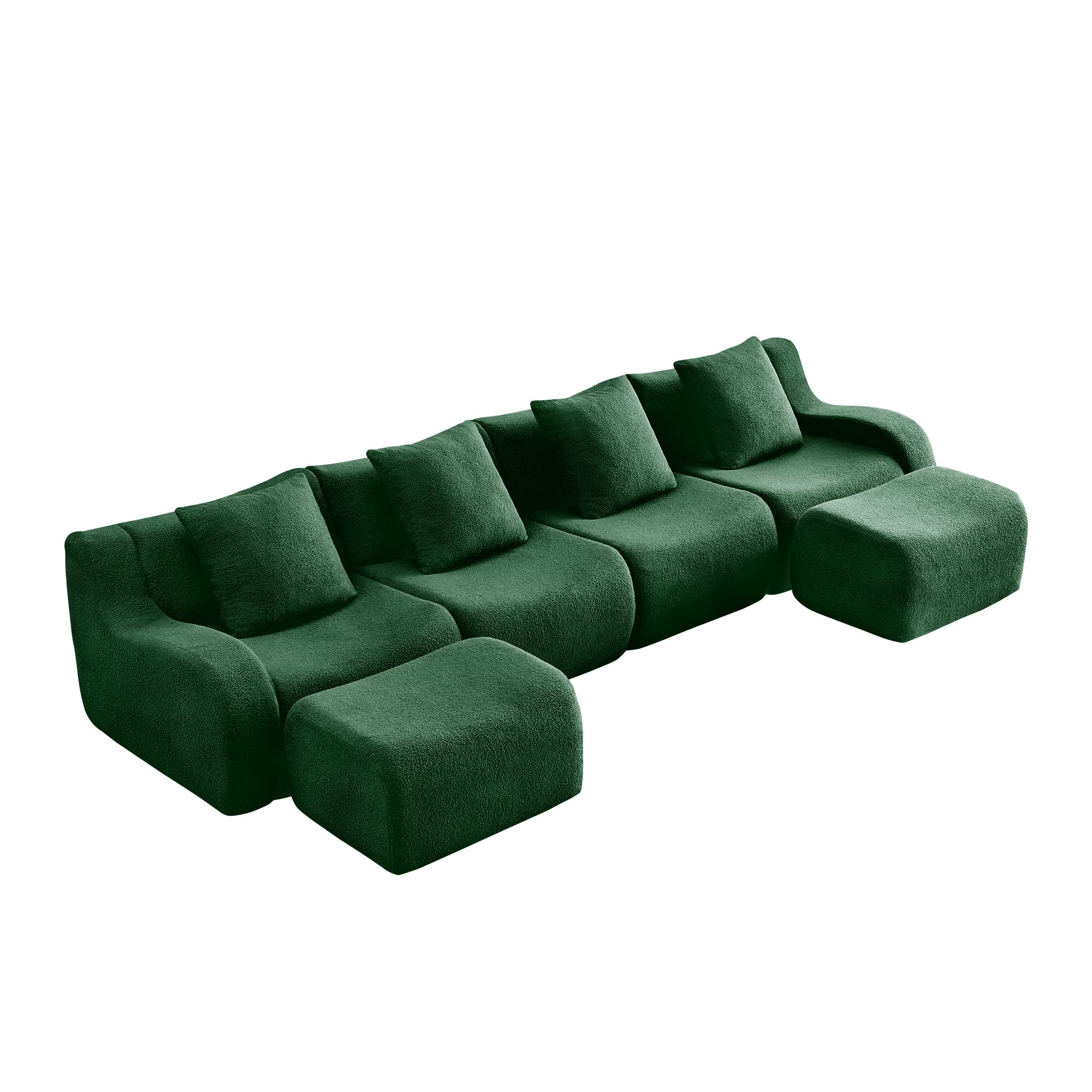 Chico green teddy fabric modular U-shaped sectional sofa side angled view isolated product image on white background