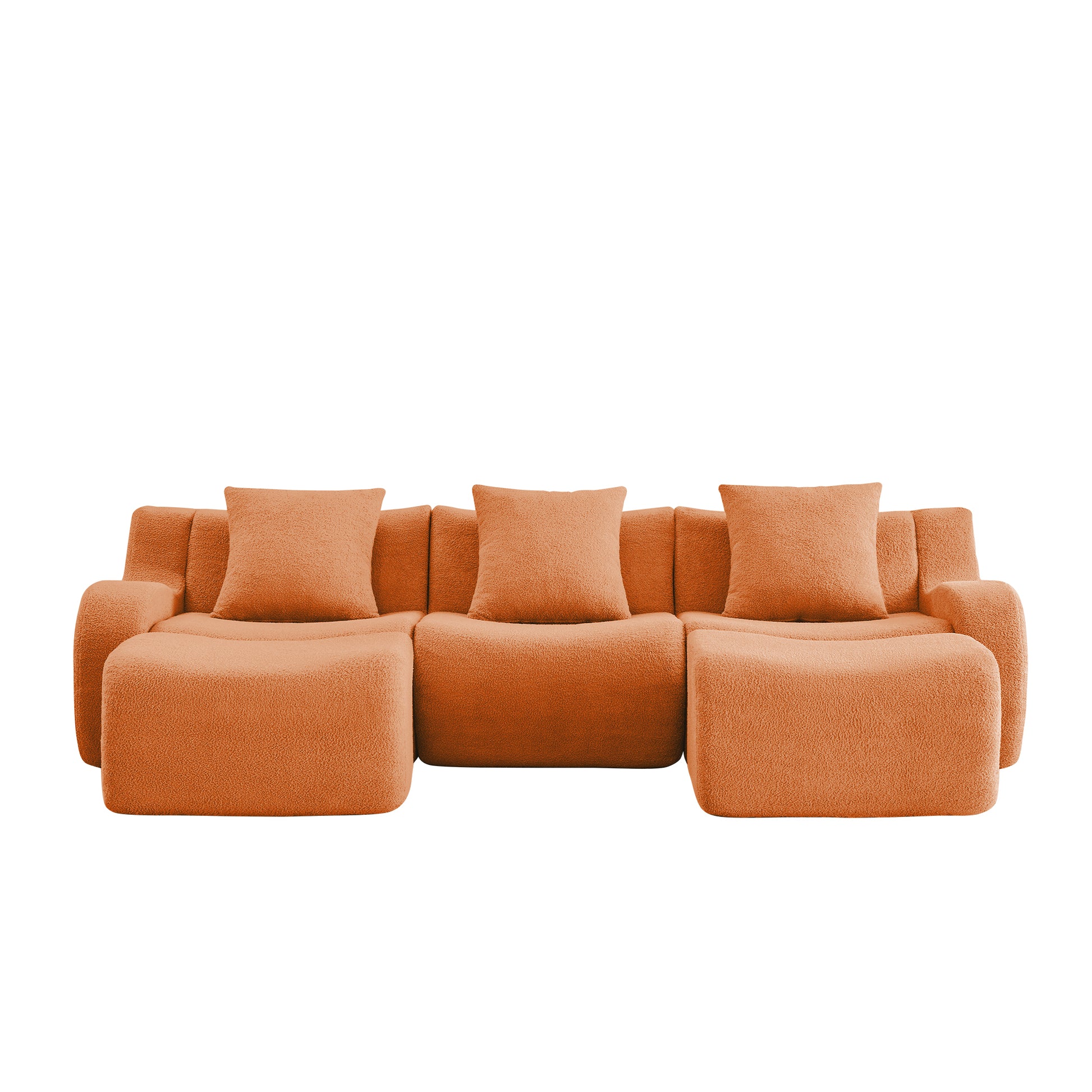 Chico orange U-shaped sectional sofa front view isolated product image on white background