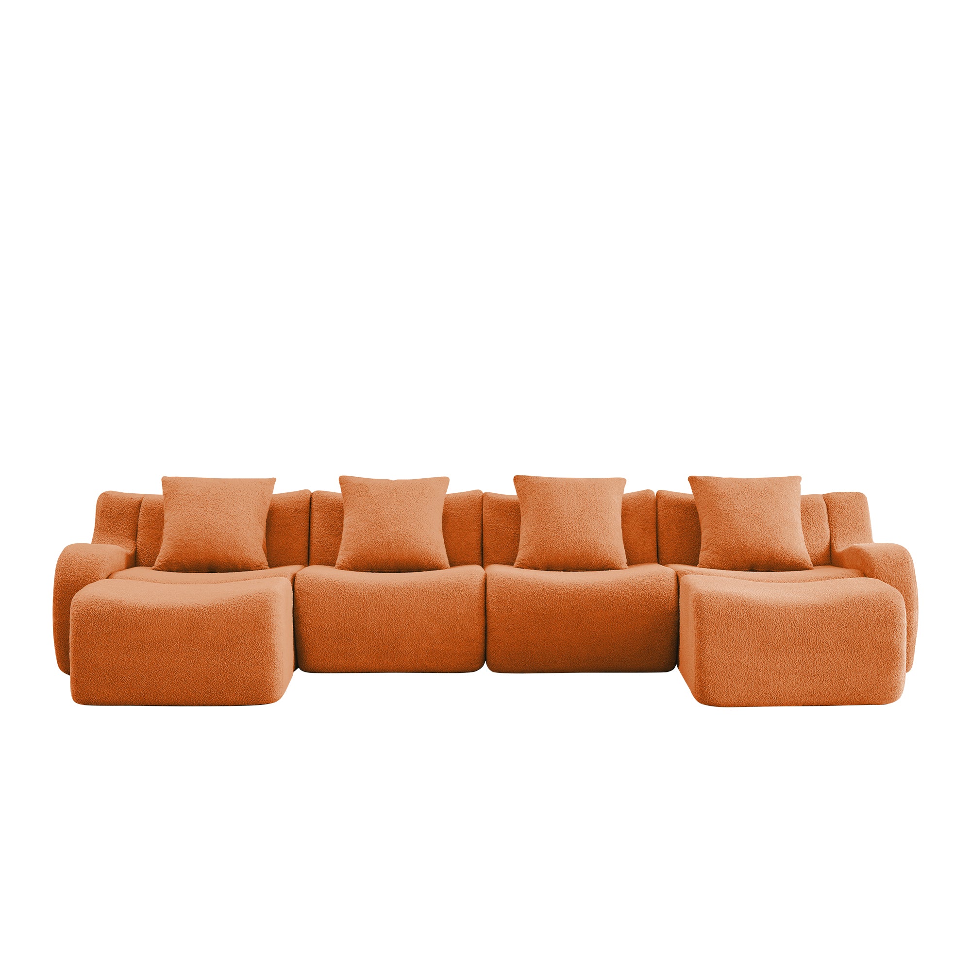 Chico orange teddy fabric modular U-shaped sectional sofa front view isolated product image on white background