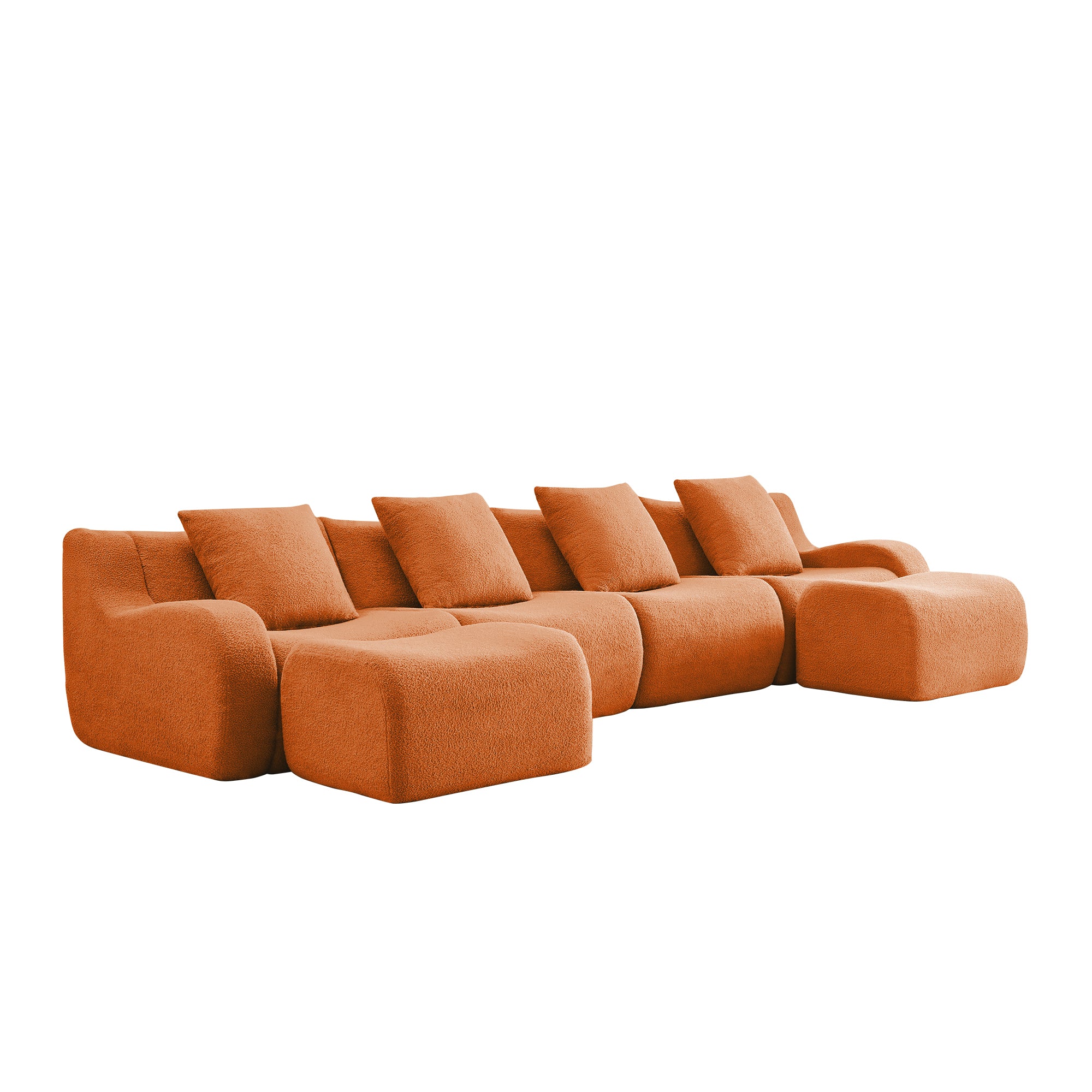 Chico orange teddy fabric modular U-shaped sectional sofa angled view isolated product image on white background