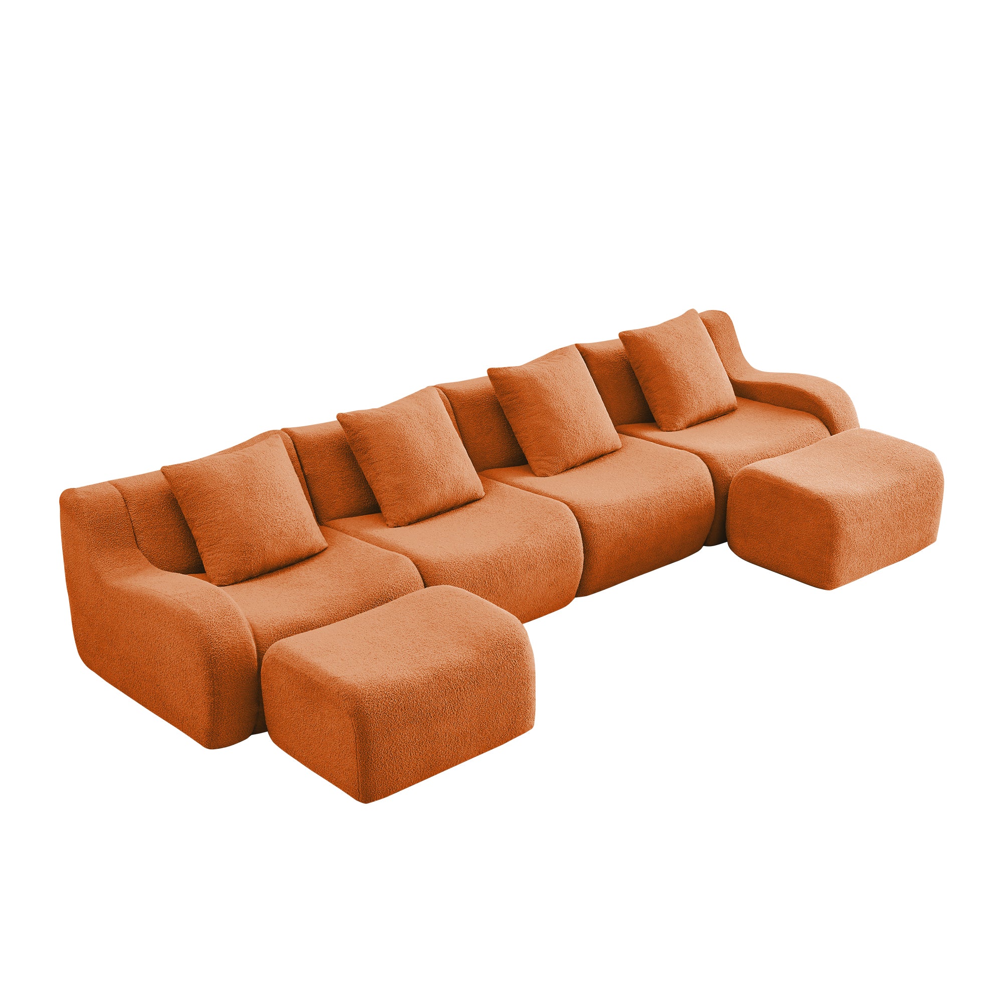 Chico orange teddy fabric modular U-shaped sectional sofa side angled view isolated product image on white background