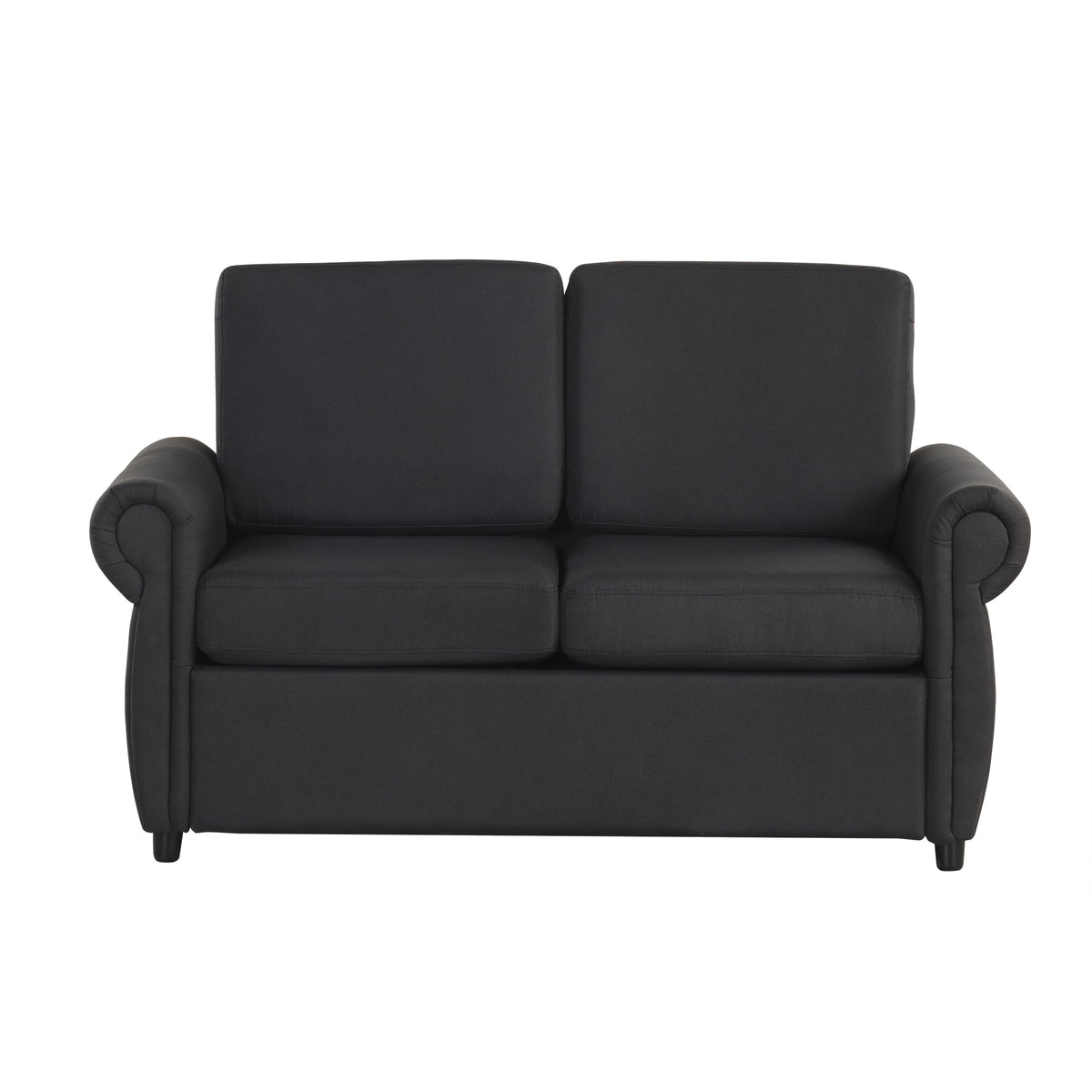 Chula black linen loveseat sleeper sofa front view on white background