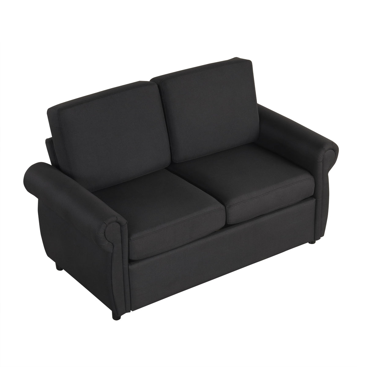 Chula black linen loveseat sleeper sofa angled view on white background