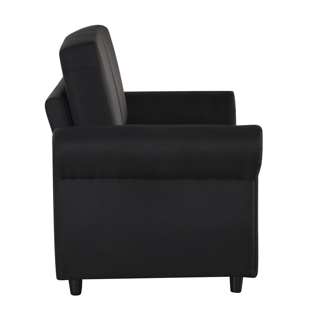 Chula black linen loveseat sleeper sofa side view on white background