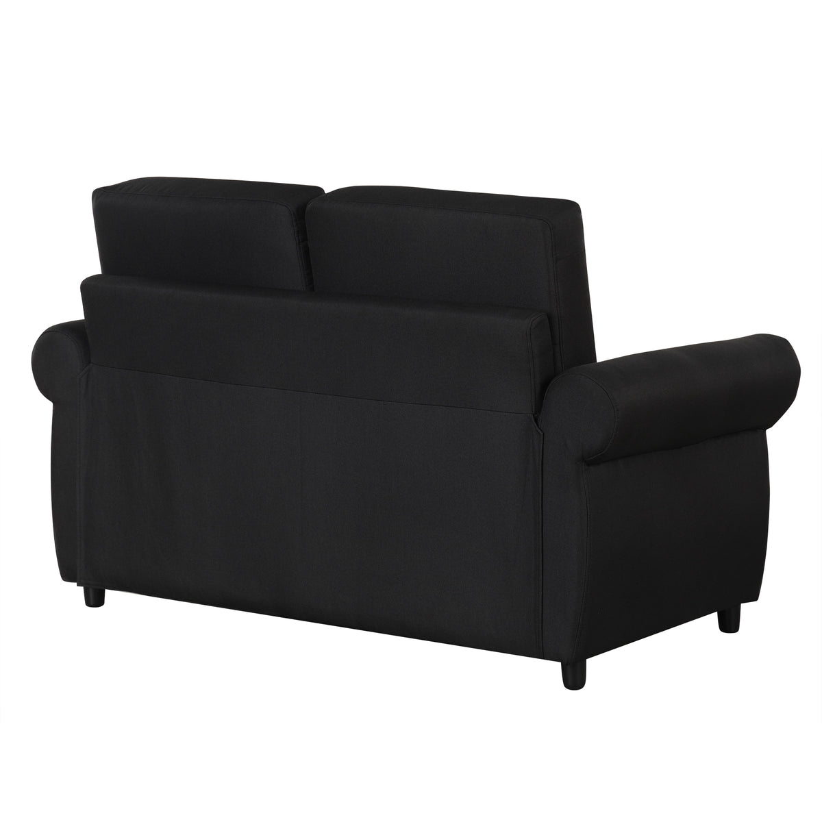 Chula black loveseat sleeper sofa rear angled view on white background