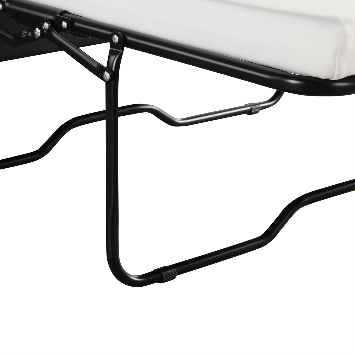 Chula brown loveseat sleeper sofa showing black metal pull-out sleeper frame detail