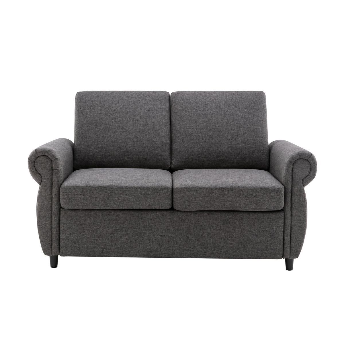 Chula gray linen loveseat sleeper sofa front view on white background