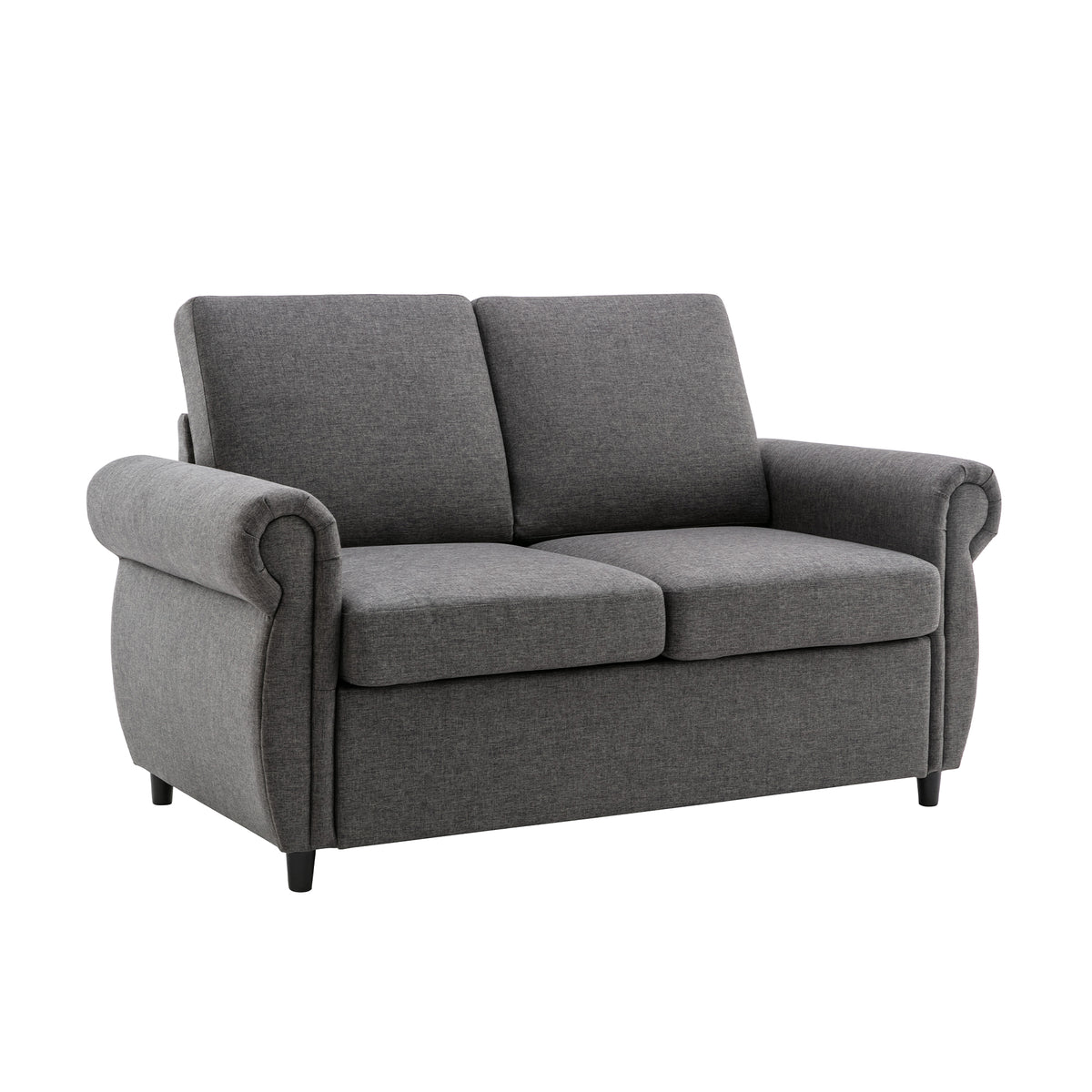 Chula gray linen loveseat sleeper sofa angled view on white background