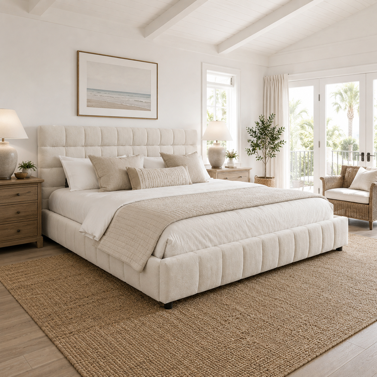 Clara California King Chenille Upholstered Storage Platform Bed with 4 Under-Bed Drawers