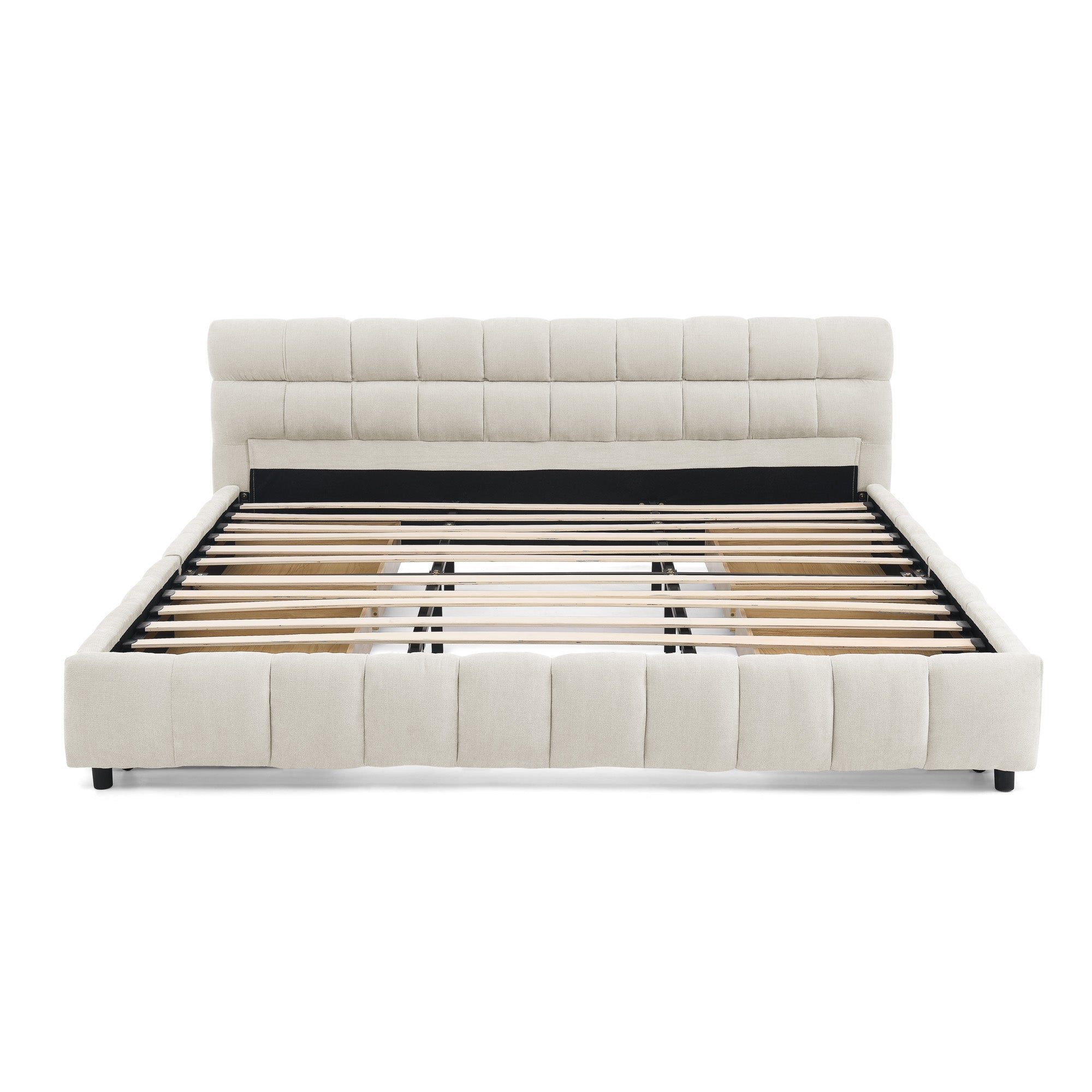 Clara California King Chenille Upholstered Storage Platform Bed with 4 Under-Bed Drawers