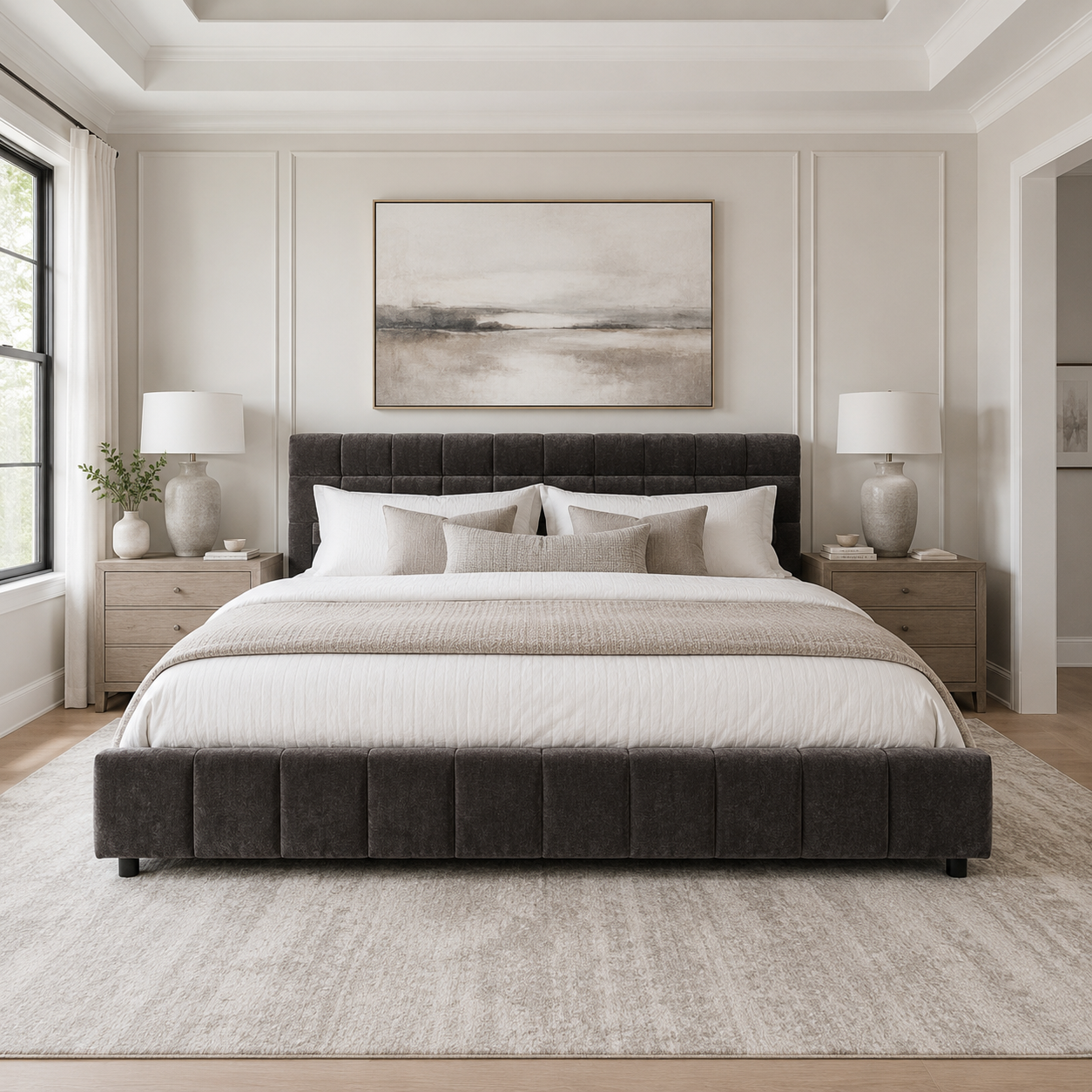 Clara California King Chenille Upholstered Storage Platform Bed with 4 Under-Bed Drawers