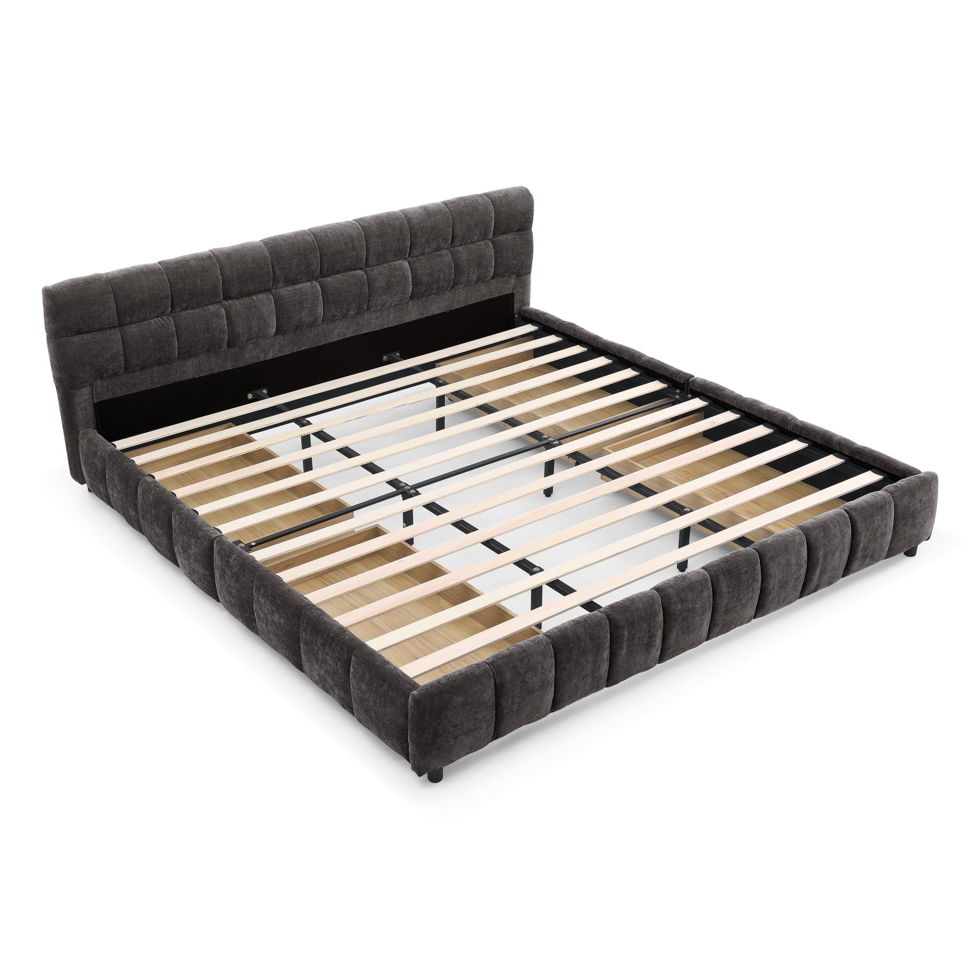 Clara California King Chenille Upholstered Storage Platform Bed with 4 Under-Bed Drawers