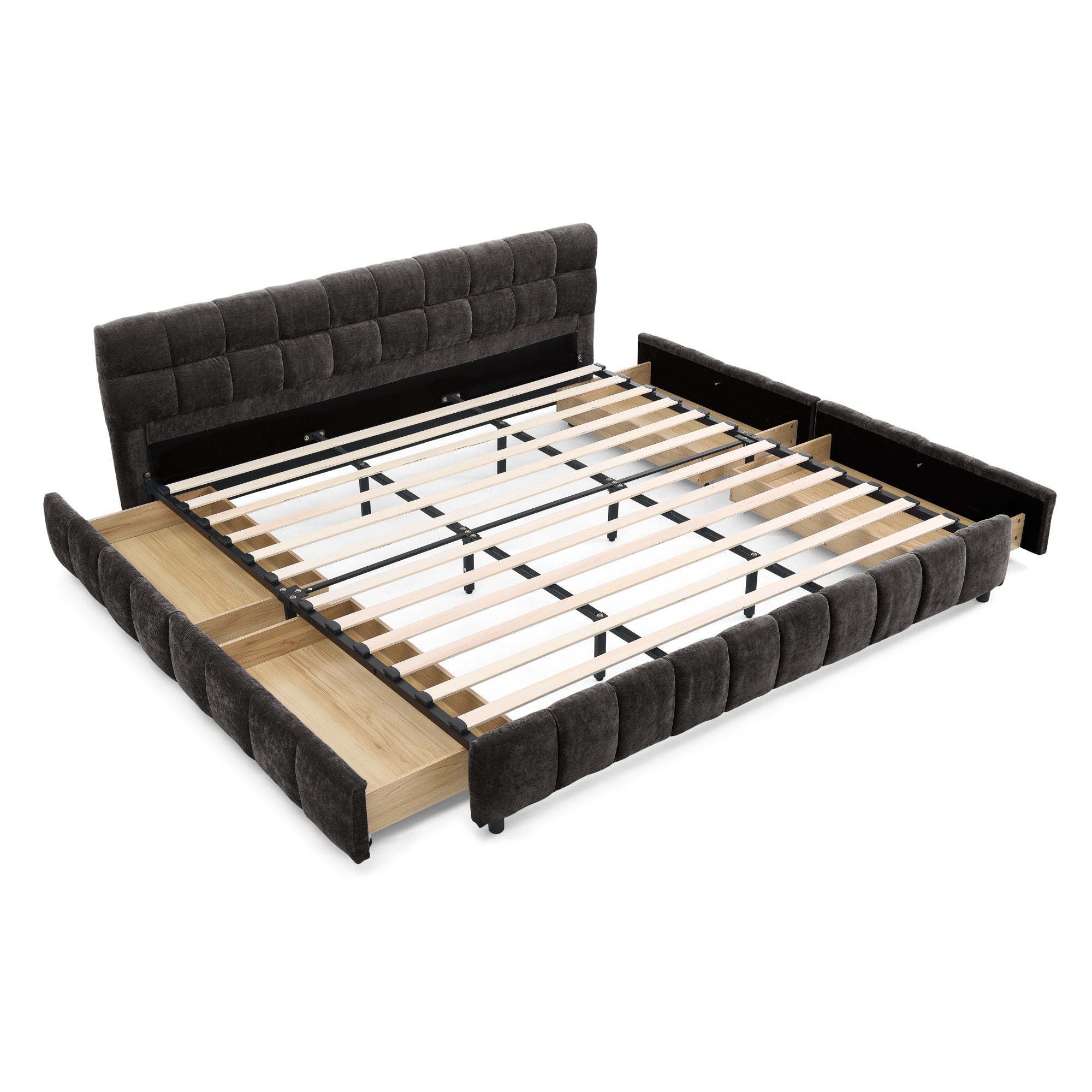 Clara California King Chenille Upholstered Storage Platform Bed with 4 Under-Bed Drawers