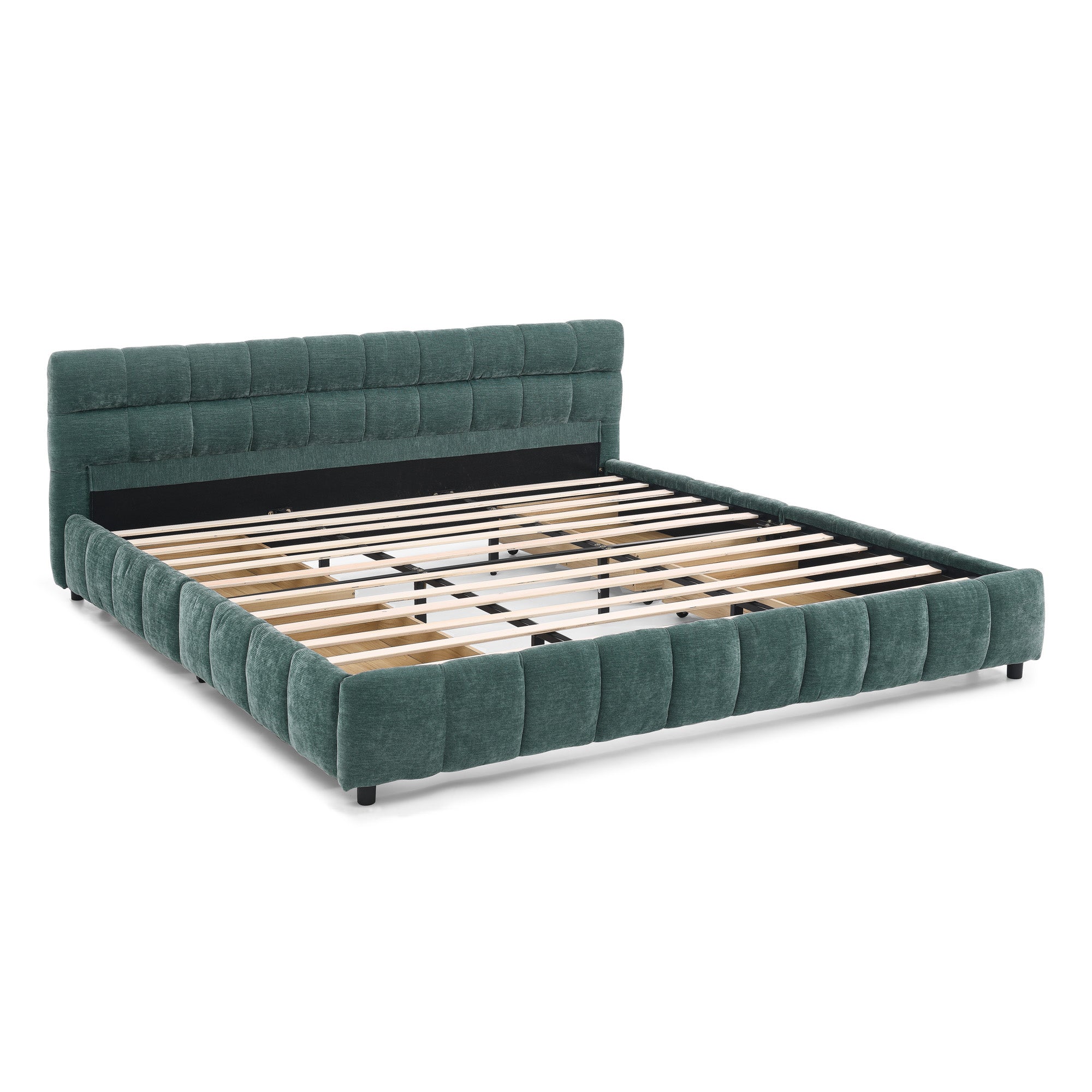 Clara California King Chenille Upholstered Storage Platform Bed with 4 Under-Bed Drawers