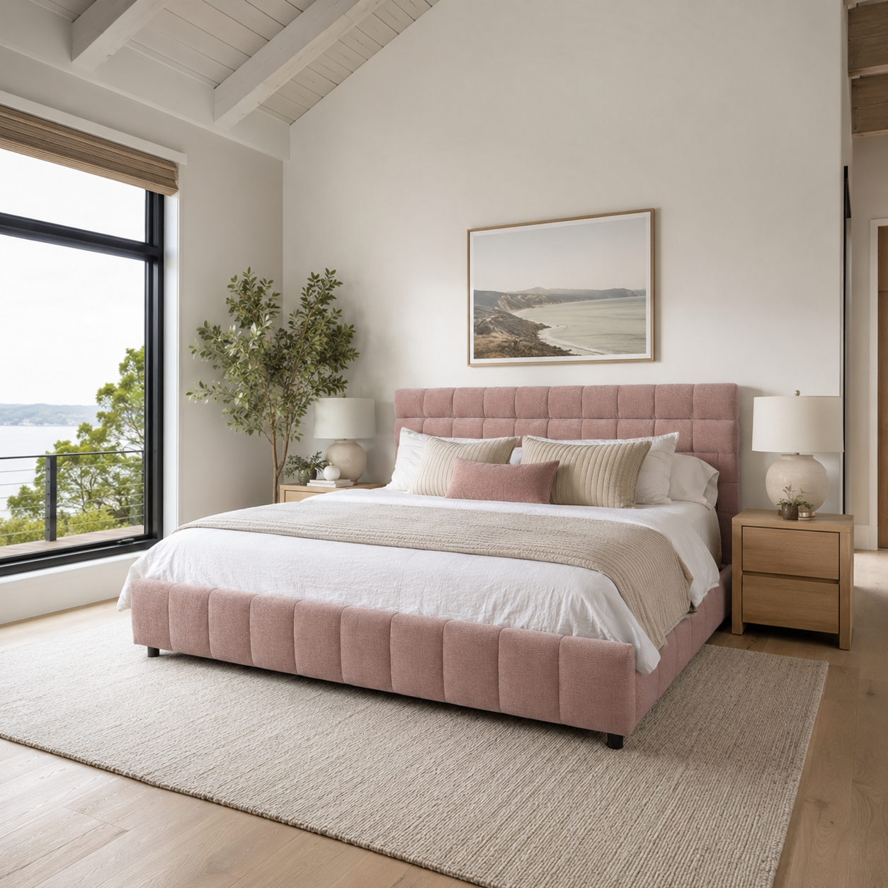 Clara California King Chenille Upholstered Storage Platform Bed with 4 Under-Bed Drawers