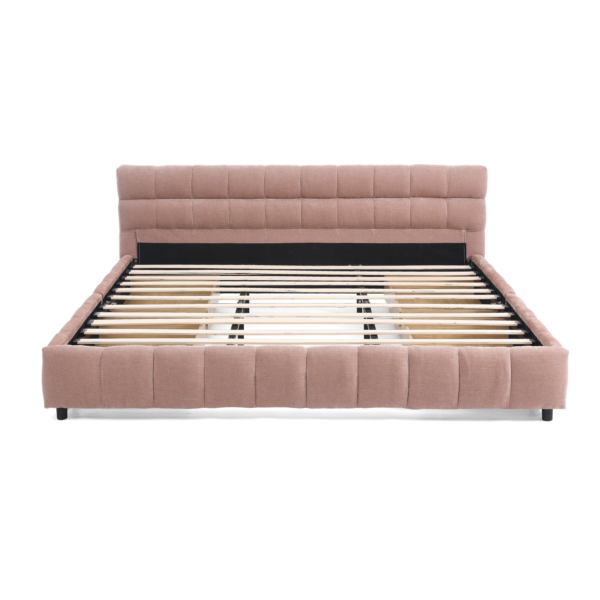 Clara California King Chenille Upholstered Storage Platform Bed with 4 Under-Bed Drawers