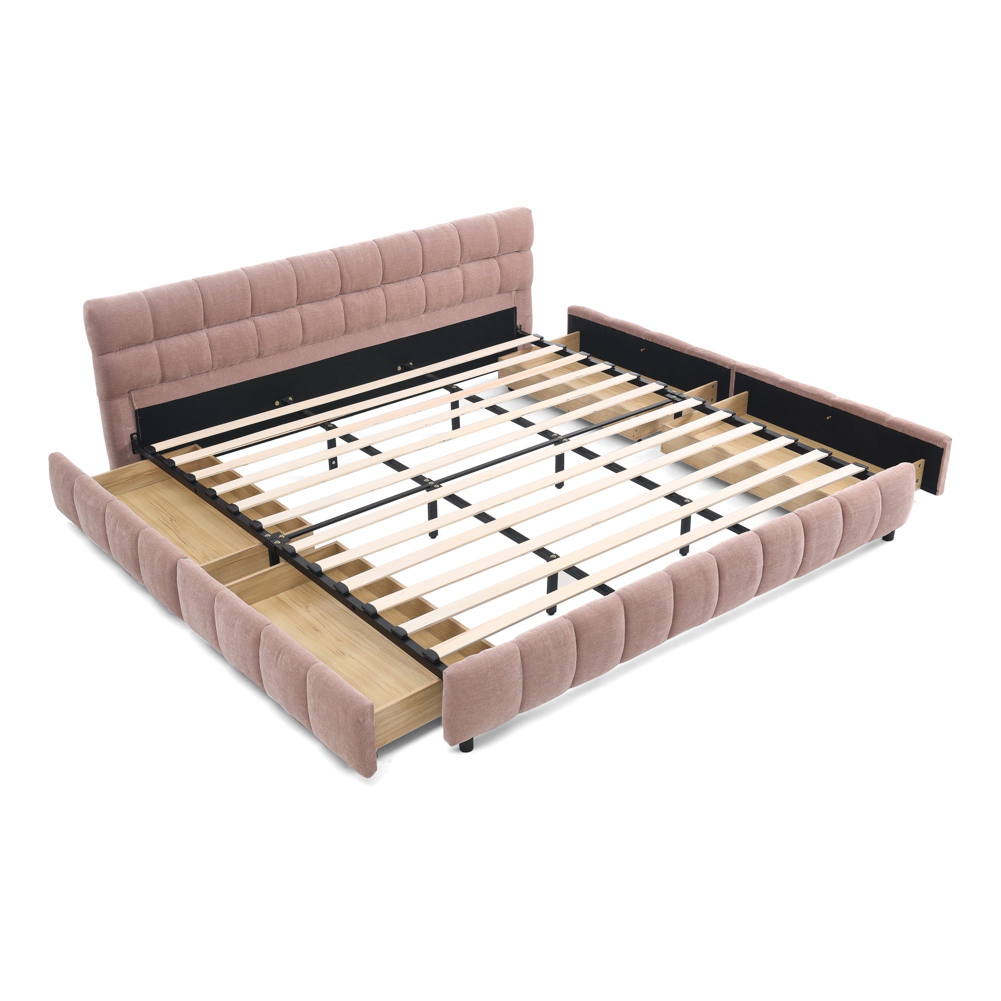 Clara California King Chenille Upholstered Storage Platform Bed with 4 Under-Bed Drawers