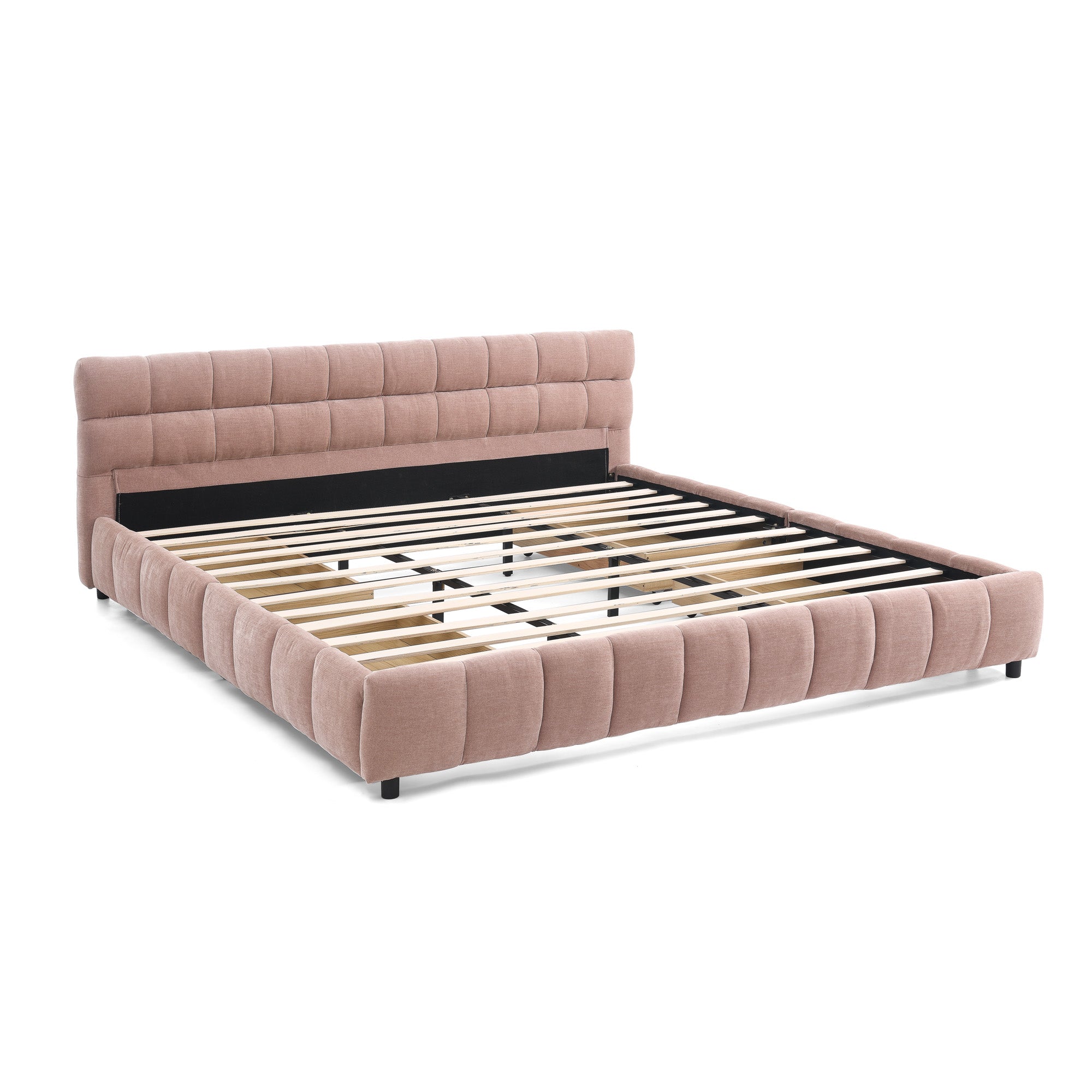 Clara California King Chenille Upholstered Storage Platform Bed with 4 Under-Bed Drawers