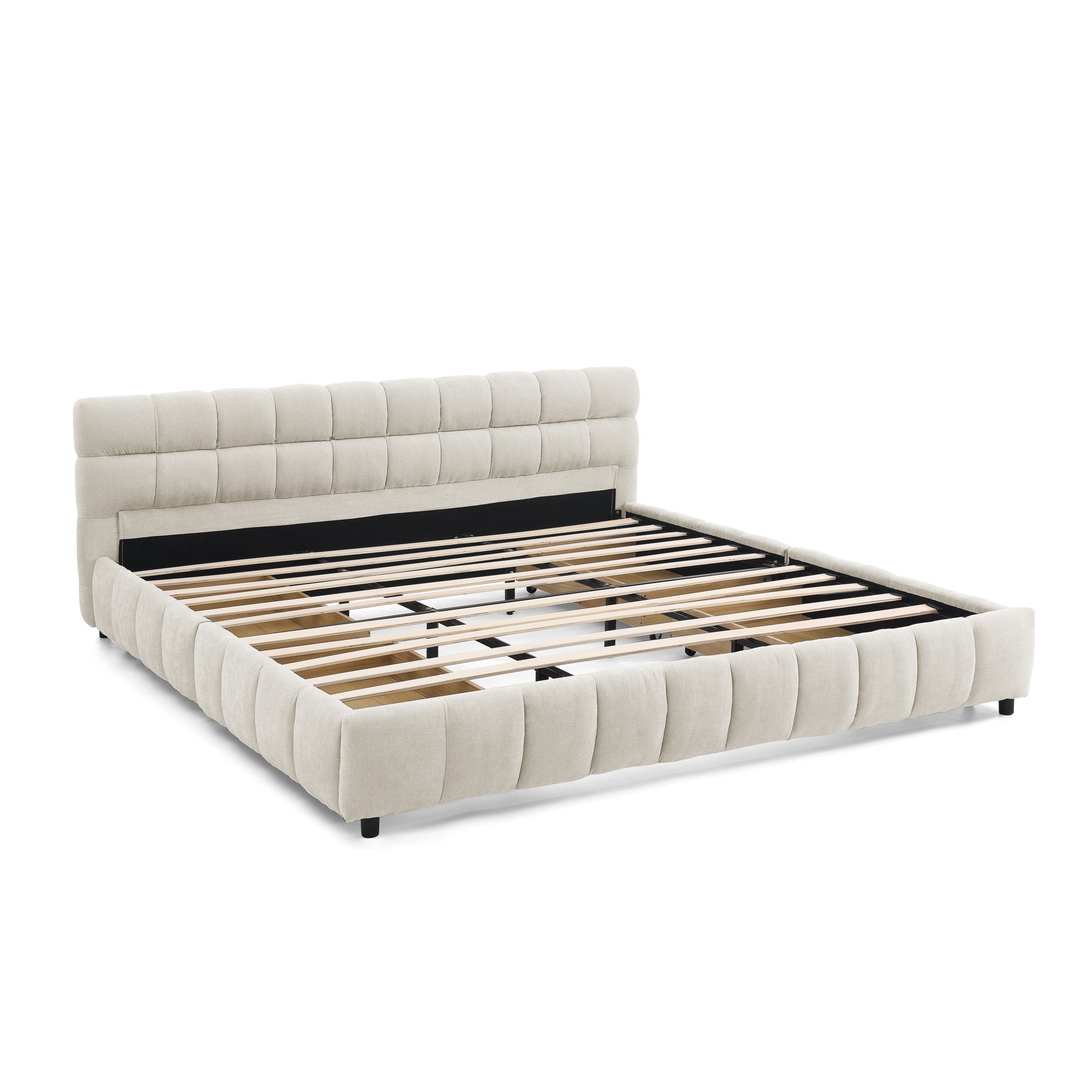 Clara King Chenille Upholstered Storage Platform Bed with 4 Under-Bed Drawers