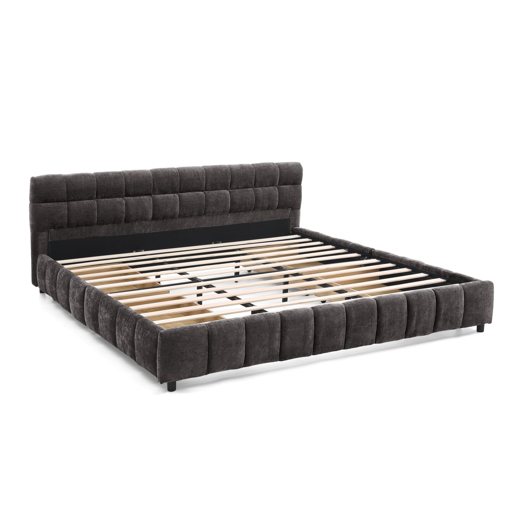 Clara King Chenille Upholstered Storage Platform Bed with 4 Under-Bed Drawers