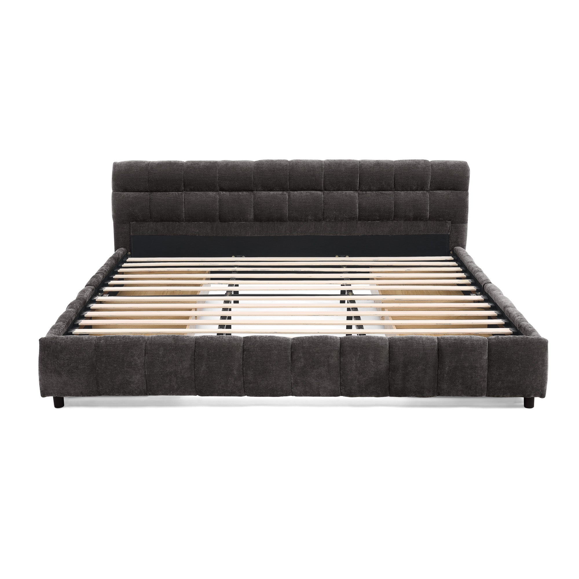 Clara King Chenille Upholstered Storage Platform Bed with 4 Under-Bed Drawers