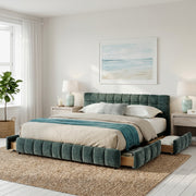 Clara King Chenille Upholstered Storage Platform Bed with 4 Under-Bed Drawers