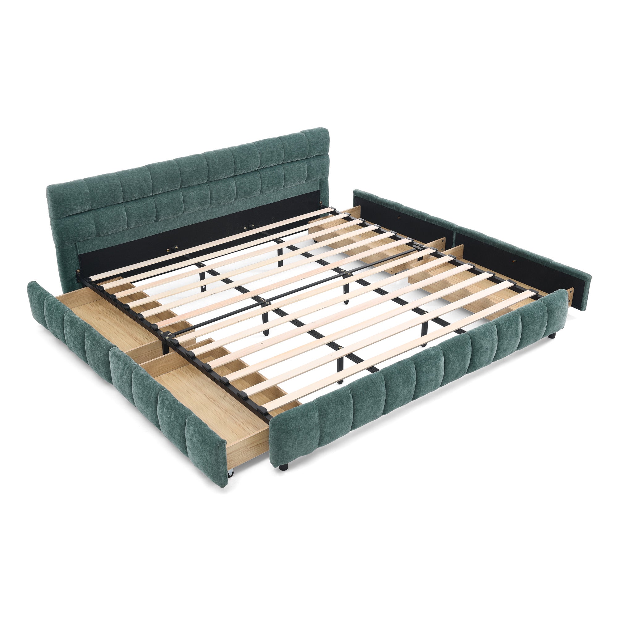 Clara King Chenille Upholstered Storage Platform Bed with 4 Under-Bed Drawers
