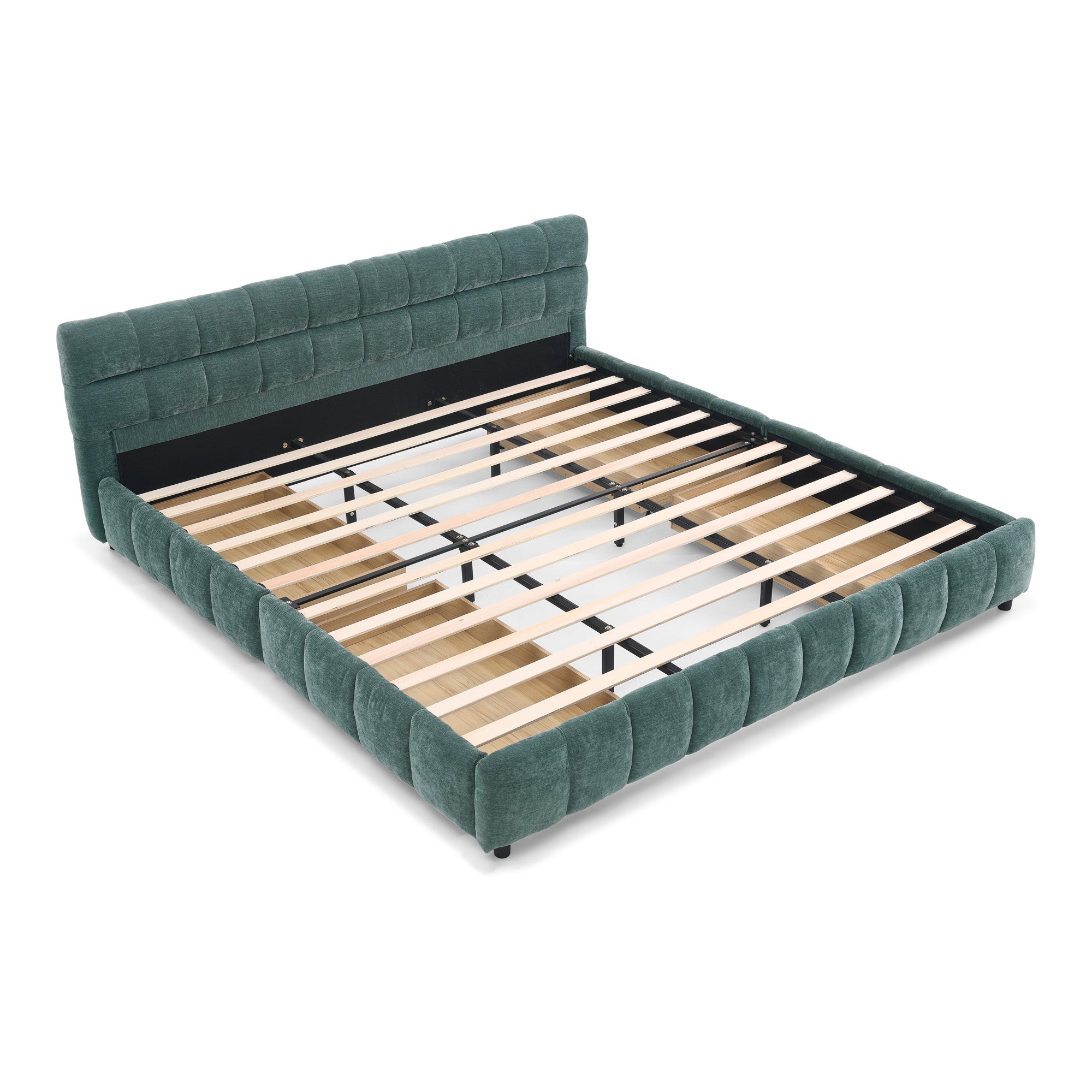 Clara King Chenille Upholstered Storage Platform Bed with 4 Under-Bed Drawers