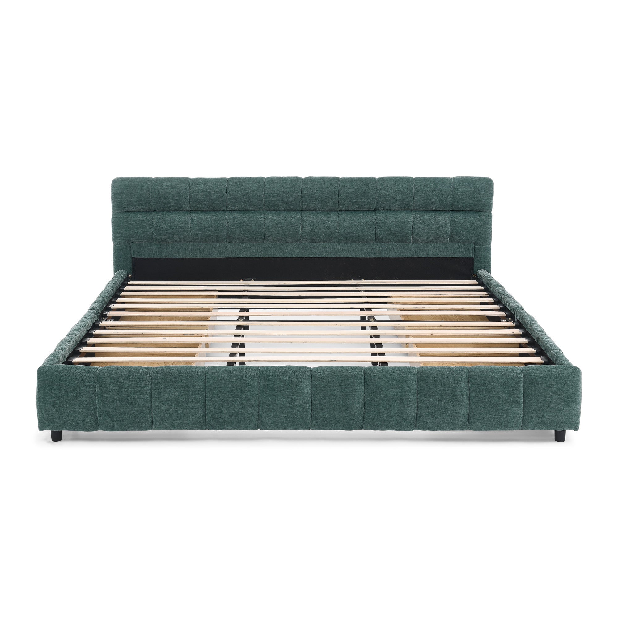 Clara King Chenille Upholstered Storage Platform Bed with 4 Under-Bed Drawers