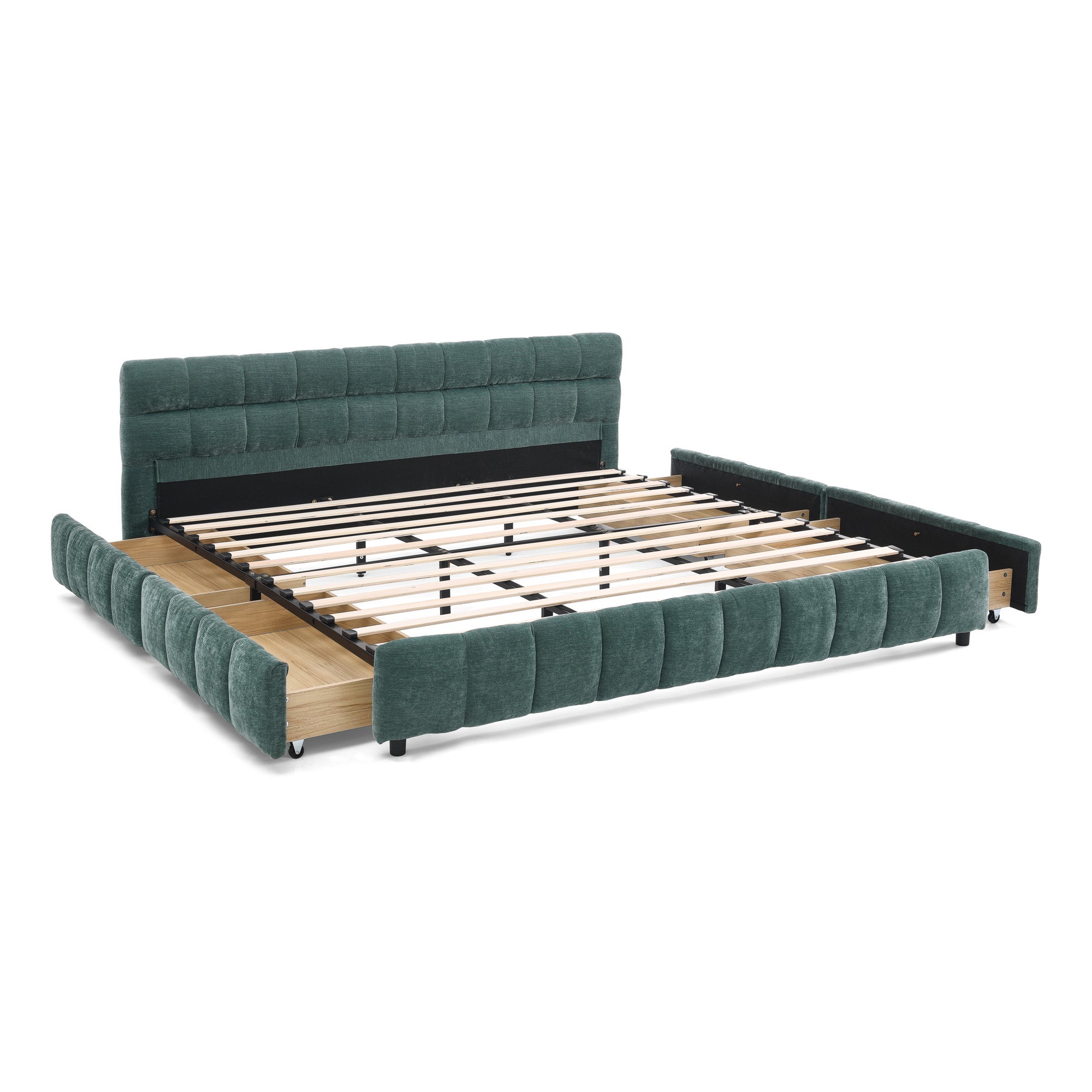 Clara King Chenille Upholstered Storage Platform Bed with 4 Under-Bed Drawers