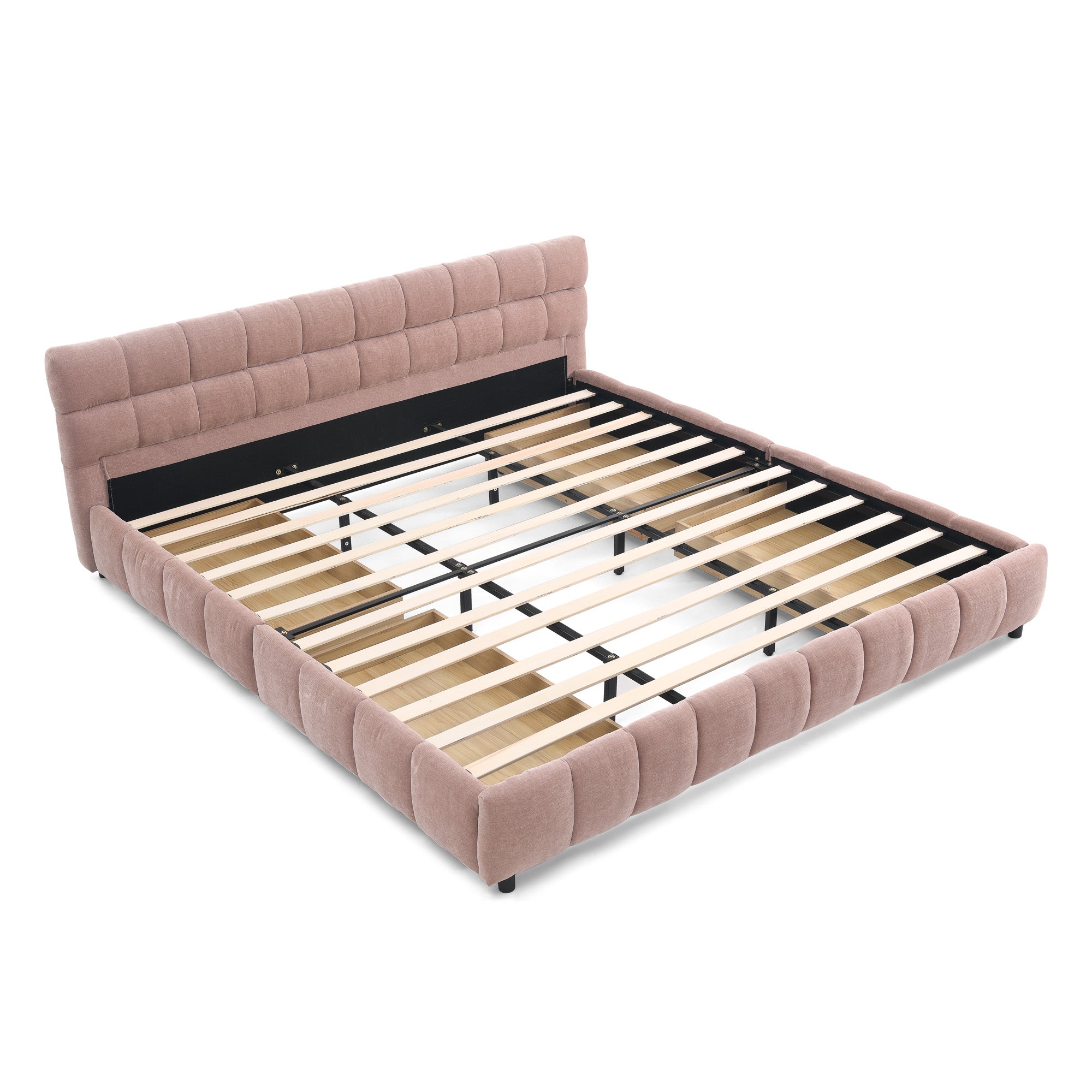Clara King Chenille Upholstered Storage Platform Bed with 4 Under-Bed Drawers