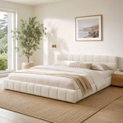Clara King Marshmallow Tufted Floor Bed with Chenille Upholstered Headboard