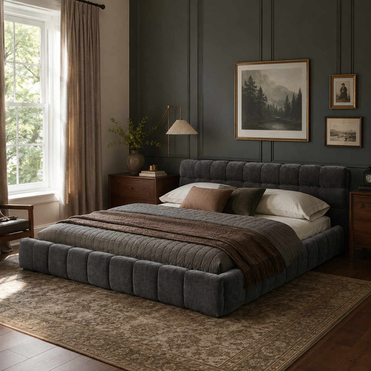 Clara King Marshmallow Tufted Floor Bed with Chenille Upholstered Headboard