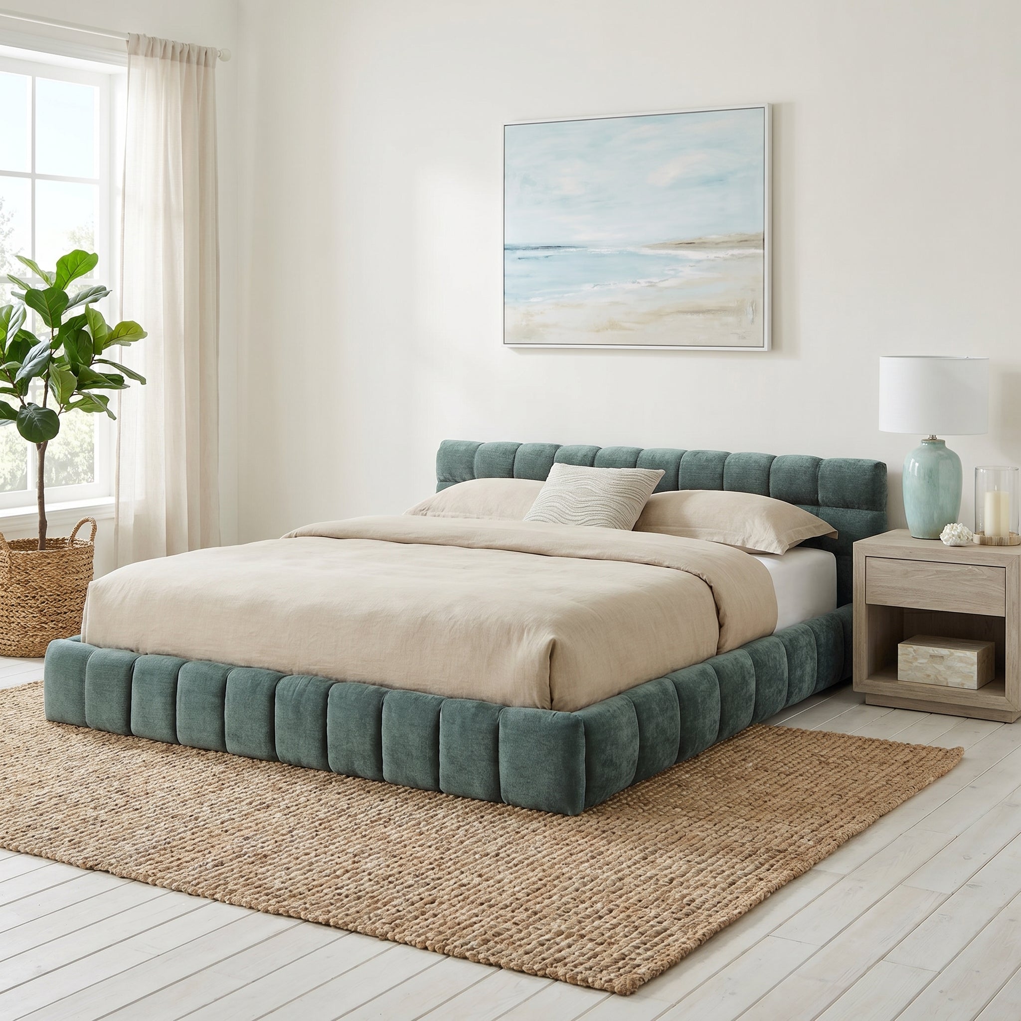 Clara King Marshmallow Tufted Floor Bed with Chenille Upholstered Headboard
