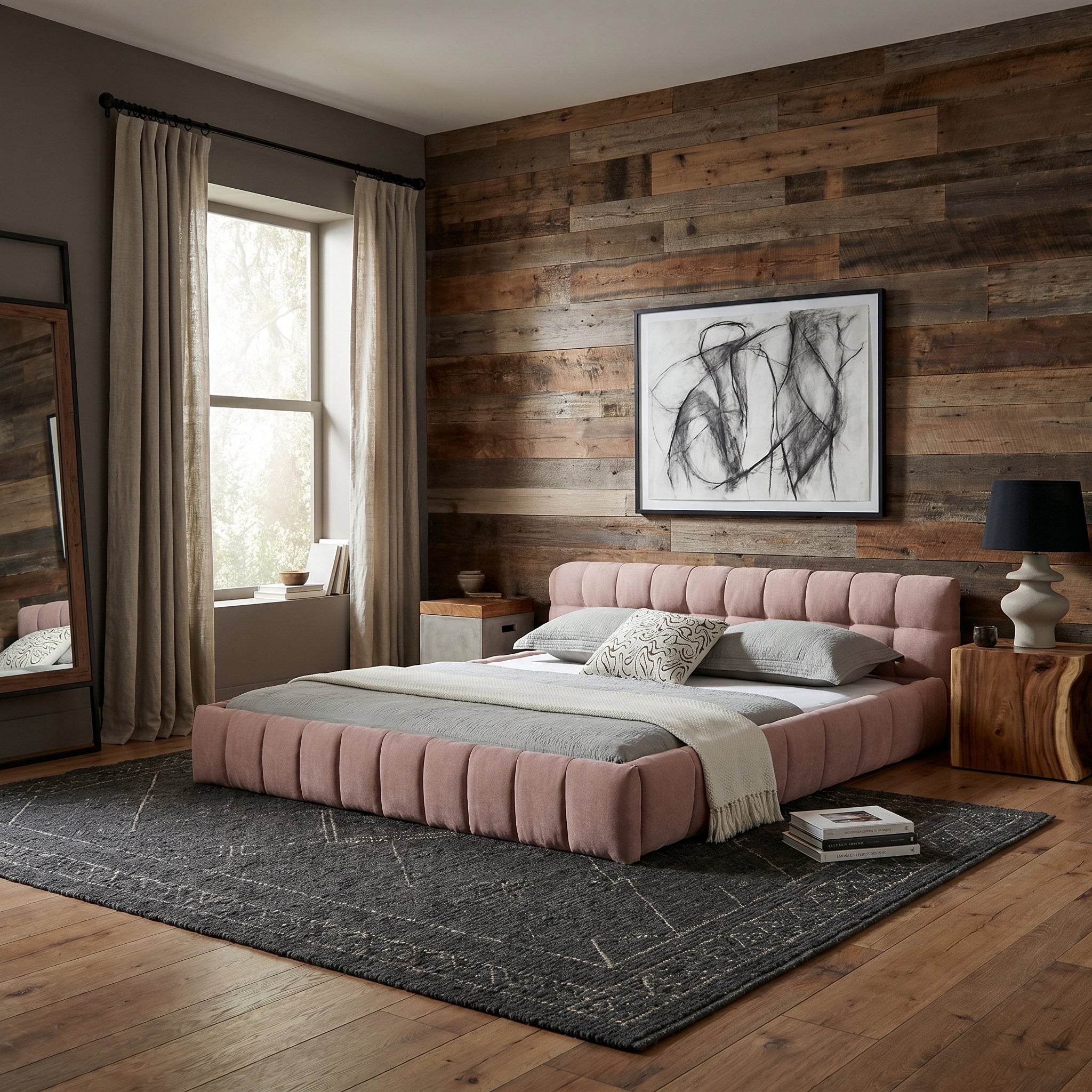 Clara King Marshmallow Tufted Floor Bed with Chenille Upholstered Headboard