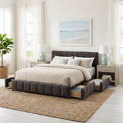 Clara Queen Chenille Upholstered Storage Platform Bed with 4 Under-Bed Drawers