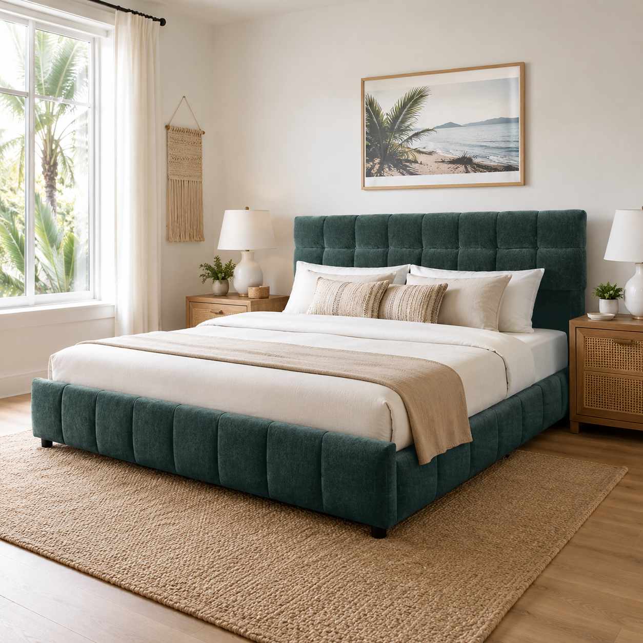 Clara Queen Chenille Upholstered Storage Platform Bed with 4 Under-Bed Drawers