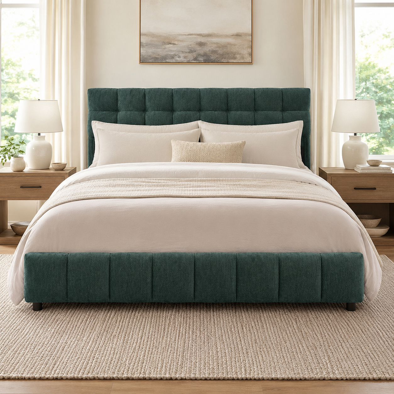 Clara Queen Chenille Upholstered Storage Platform Bed with 4 Under-Bed Drawers