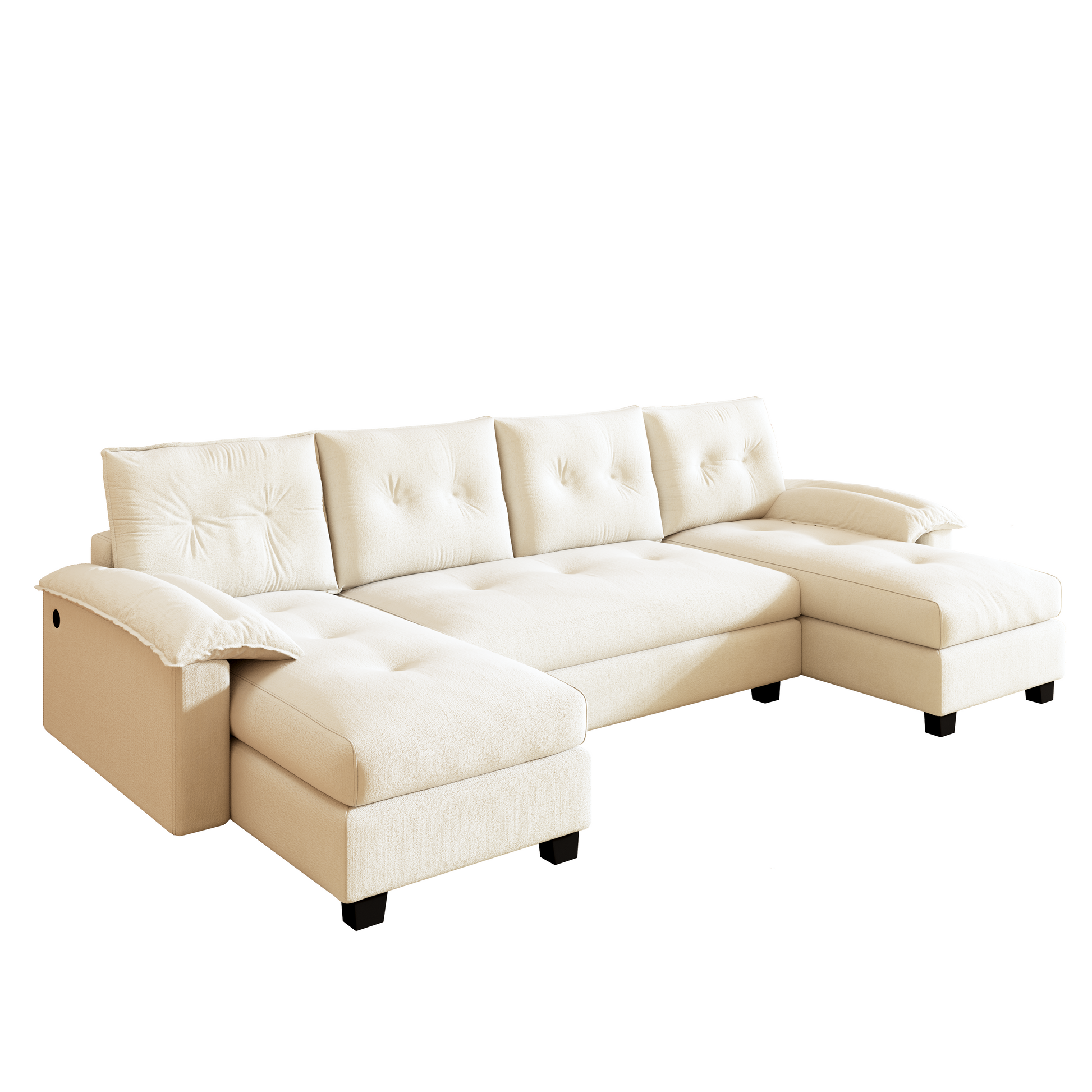 Clovis beige sleeper sofa showing main front view with U-shaped chaise design