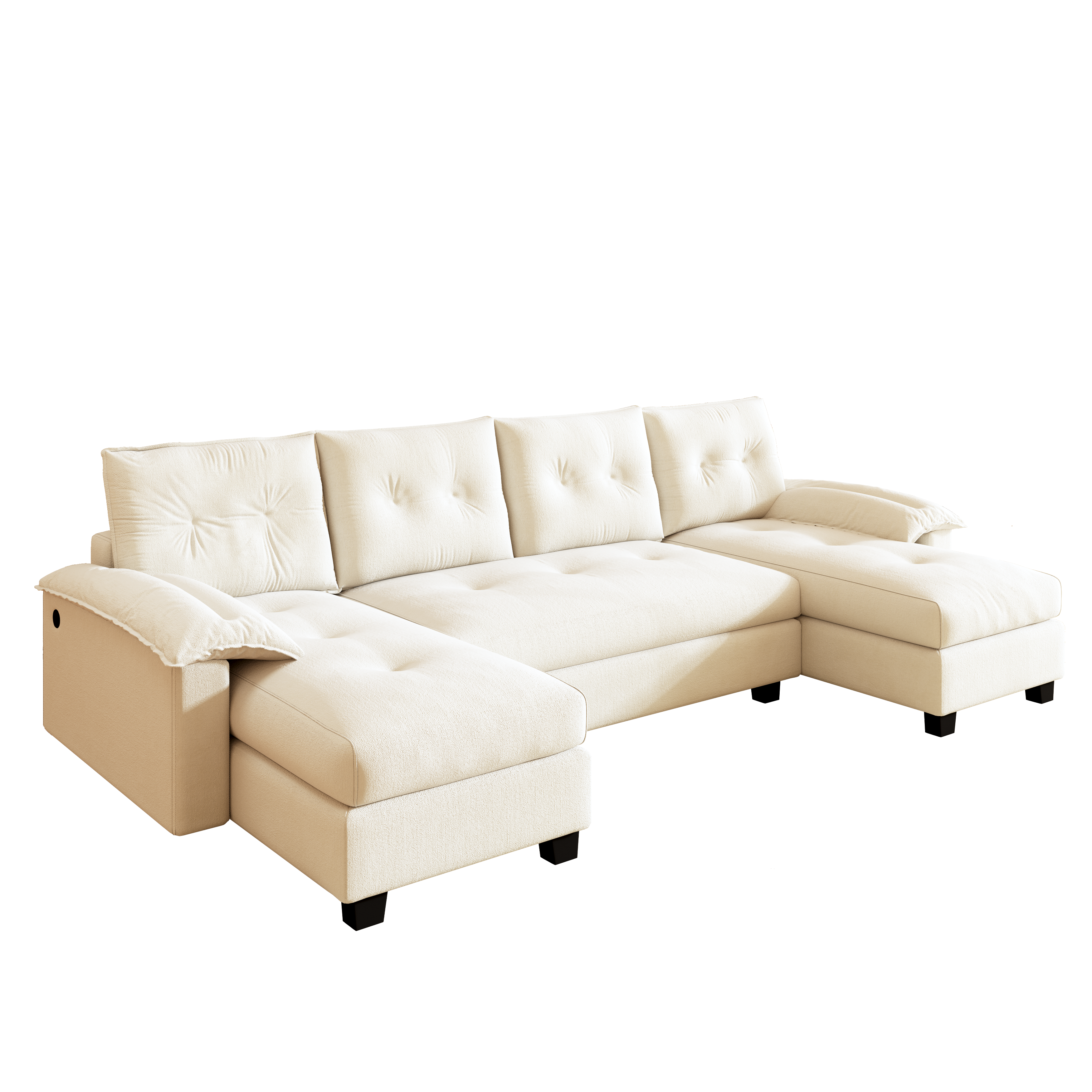  Clovis beige sleeper sofa showing main front view with U-shaped chaise design