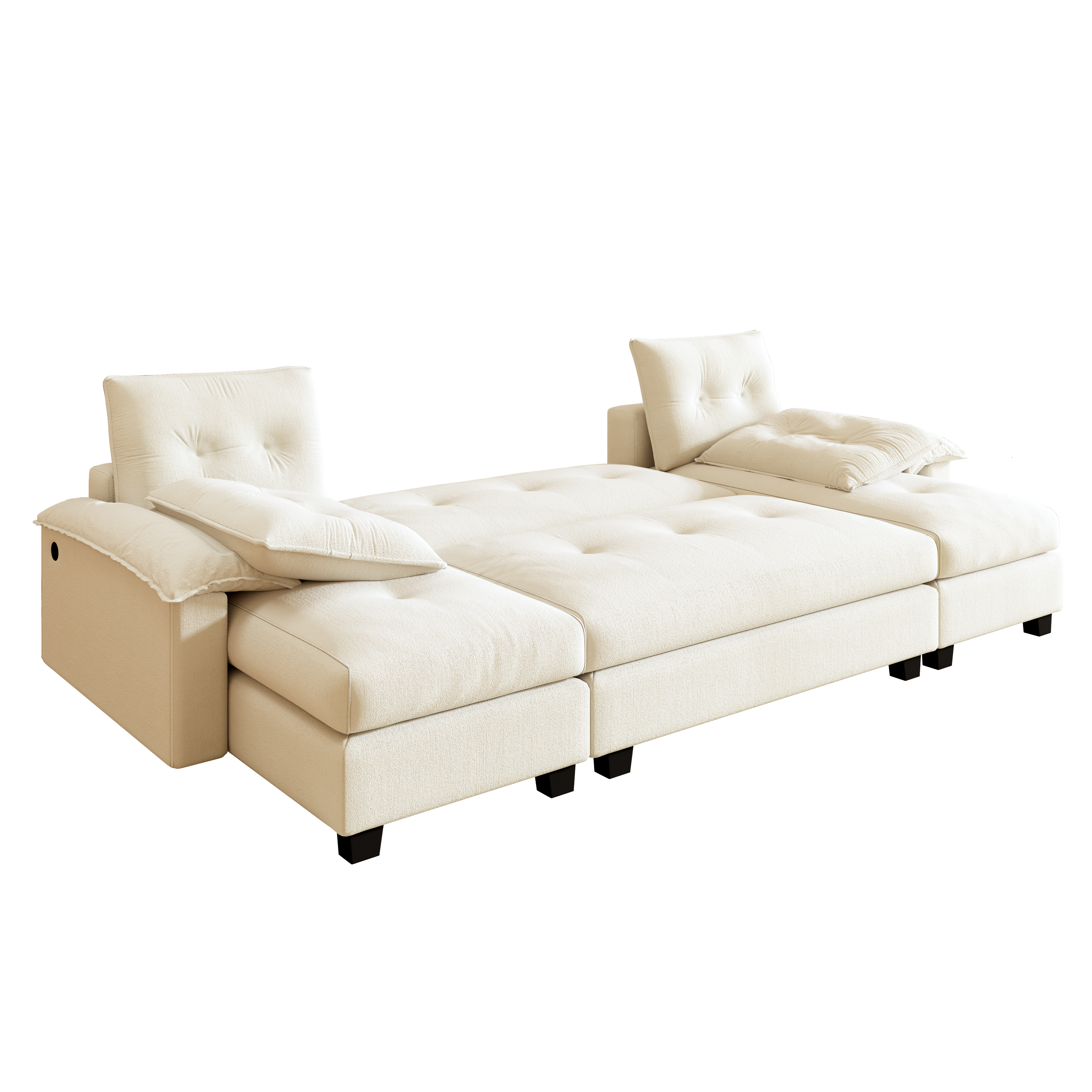 Clovis beige sleeper sofa showing angled main view with modular chaise sections