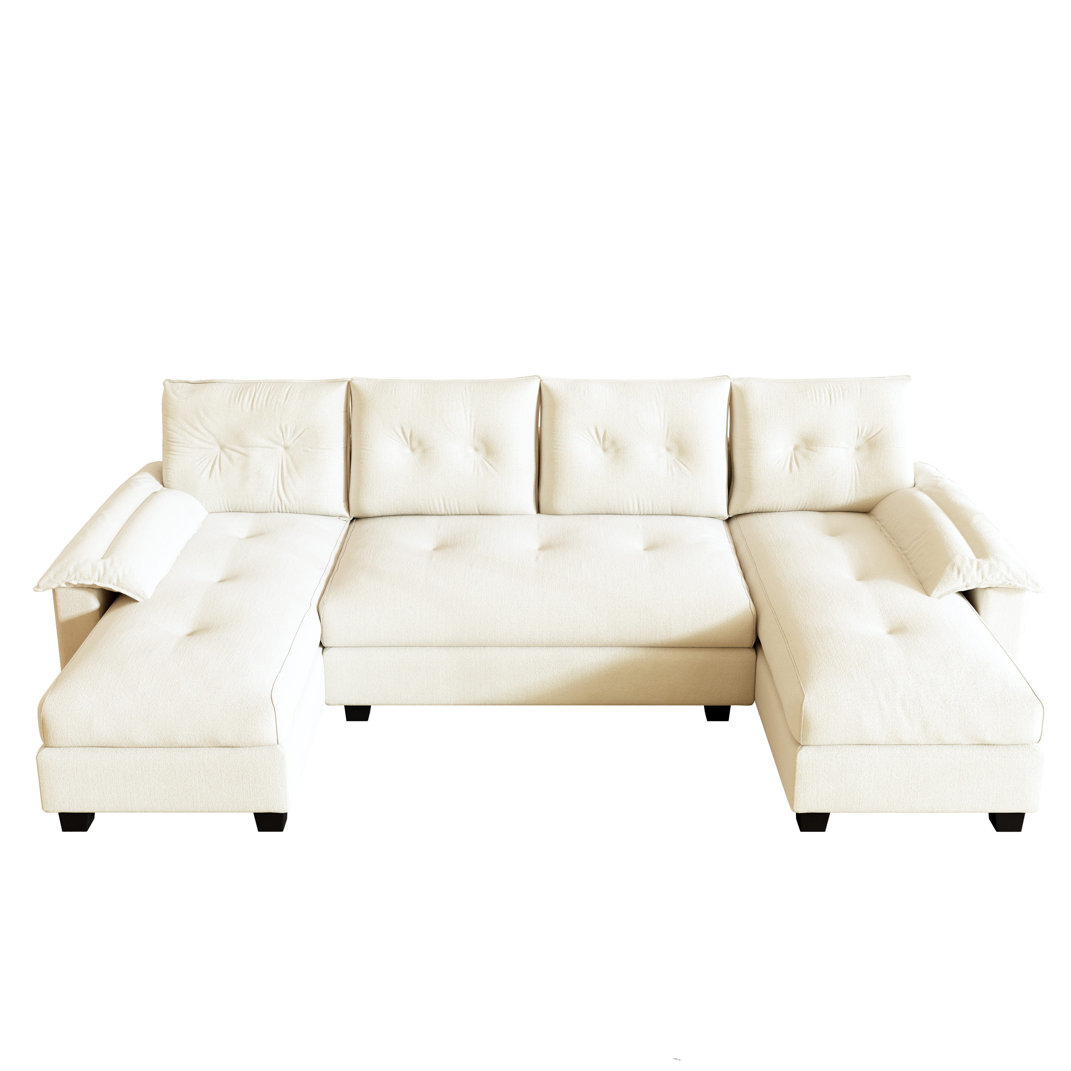  Clovis beige sleeper sofa showing fully flat bed view with removable cushions