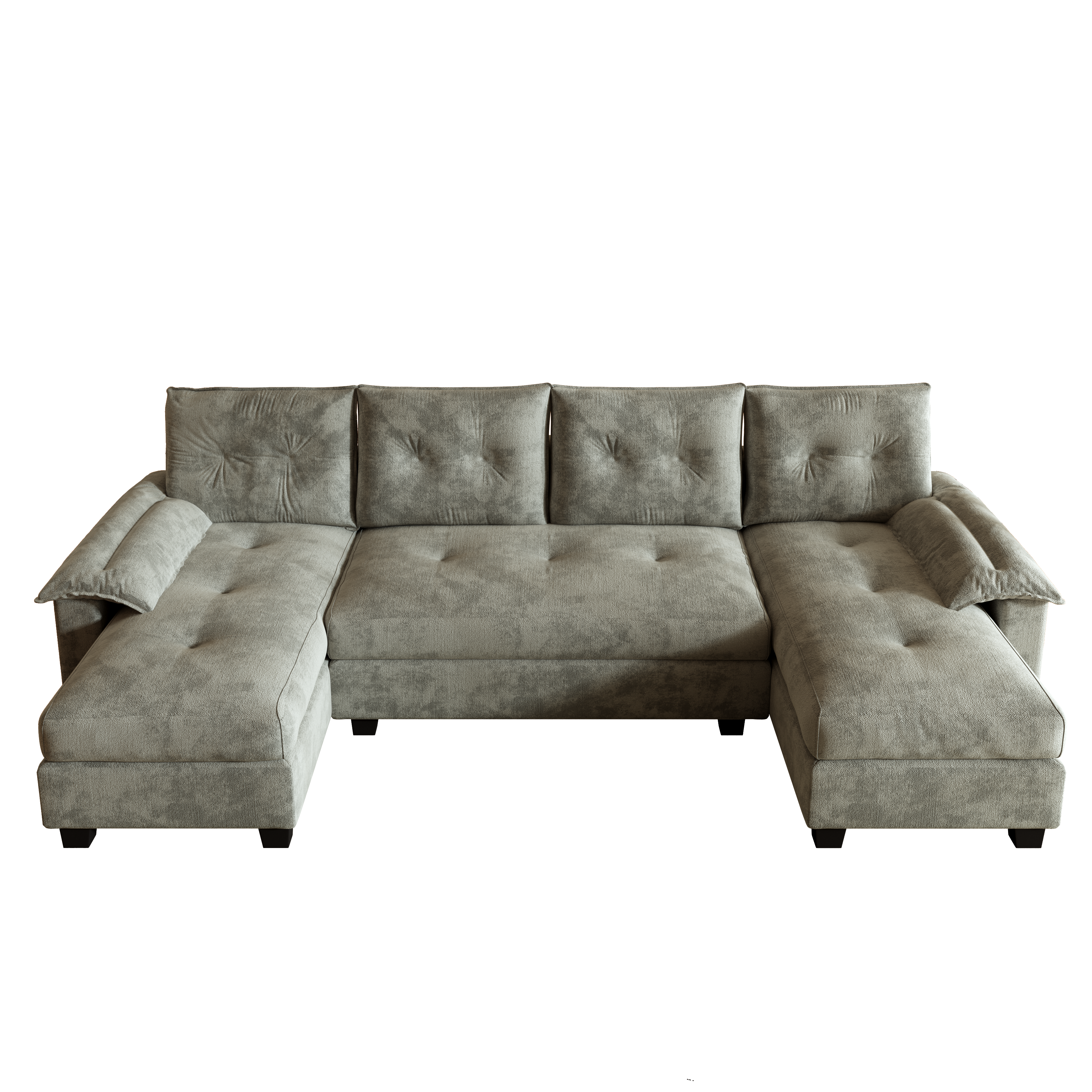 Clovis grey sleeper sofa showing main front view with U-shaped chaise layout