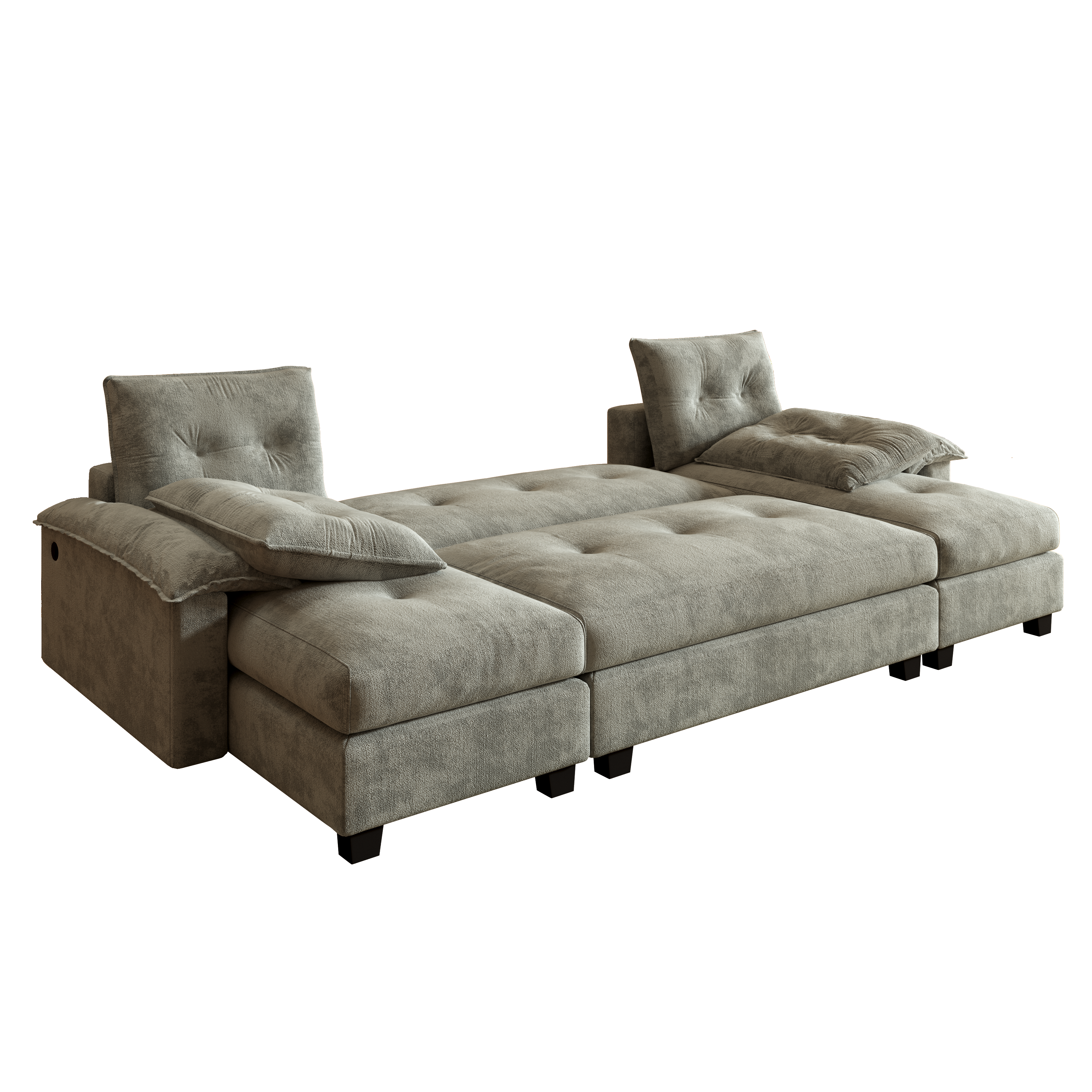  Clovis grey sleeper sofa showing extended bed side angle view