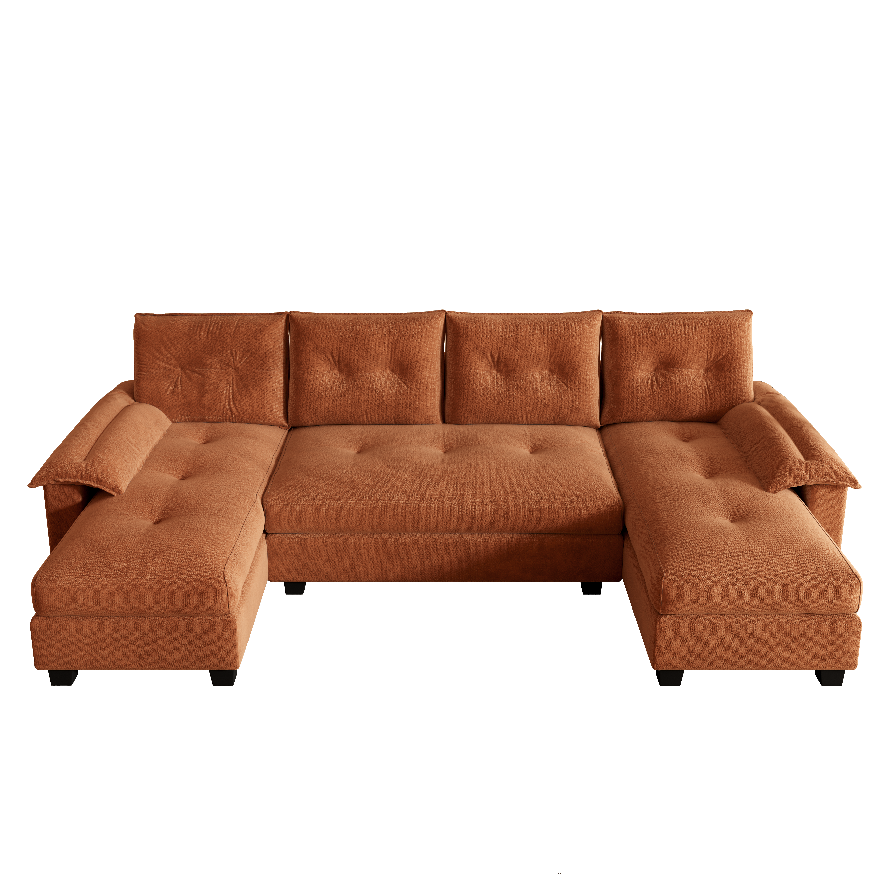 Clovis orange sleeper sofa showing front main view with U-shaped chaise design