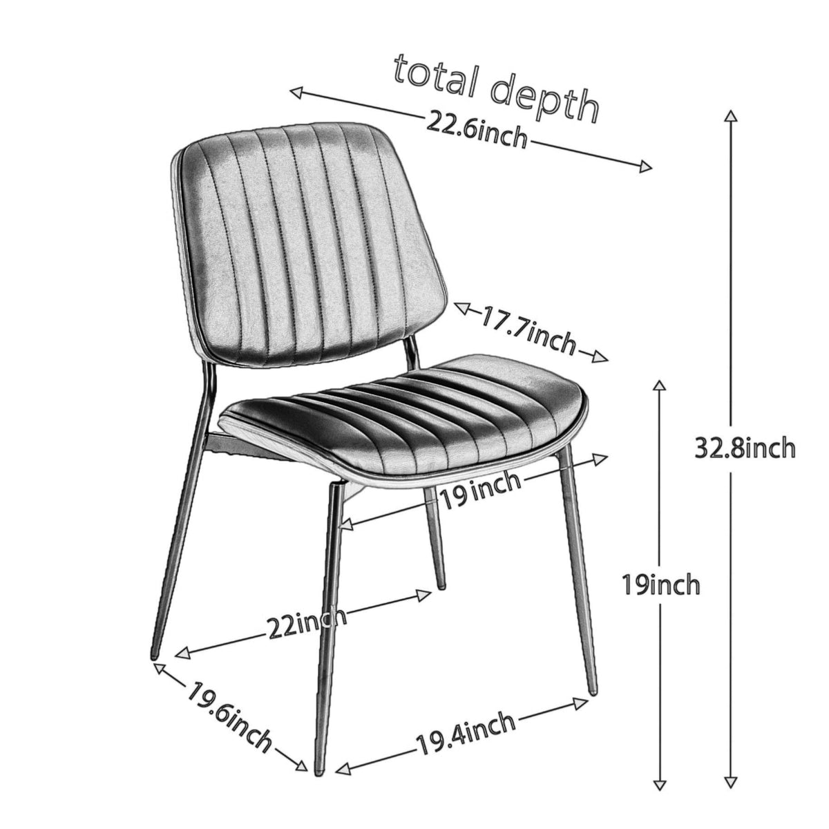 Colorado brown PU leather dining chair showing product dimensions with wood back and black metal legs